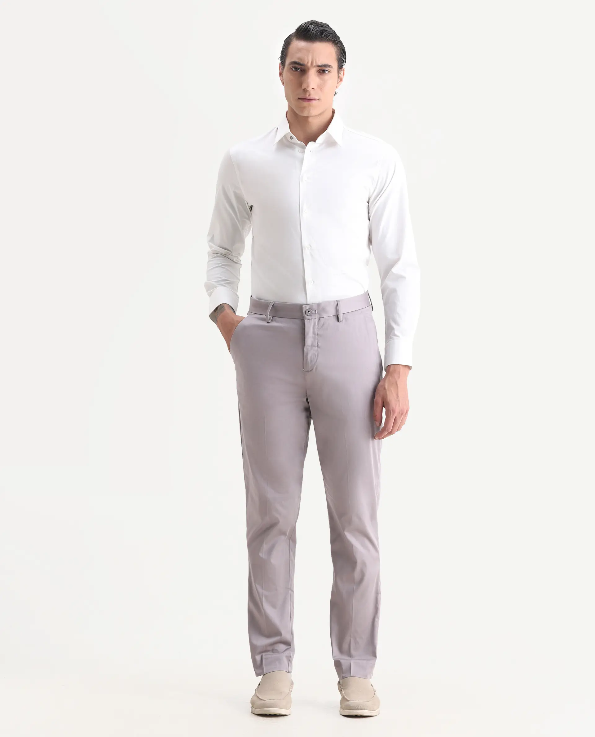 Rare Rabbit Men's Comotel Dusky Purple Cotton Blend Plain Regular Fit Trouser - Image 6