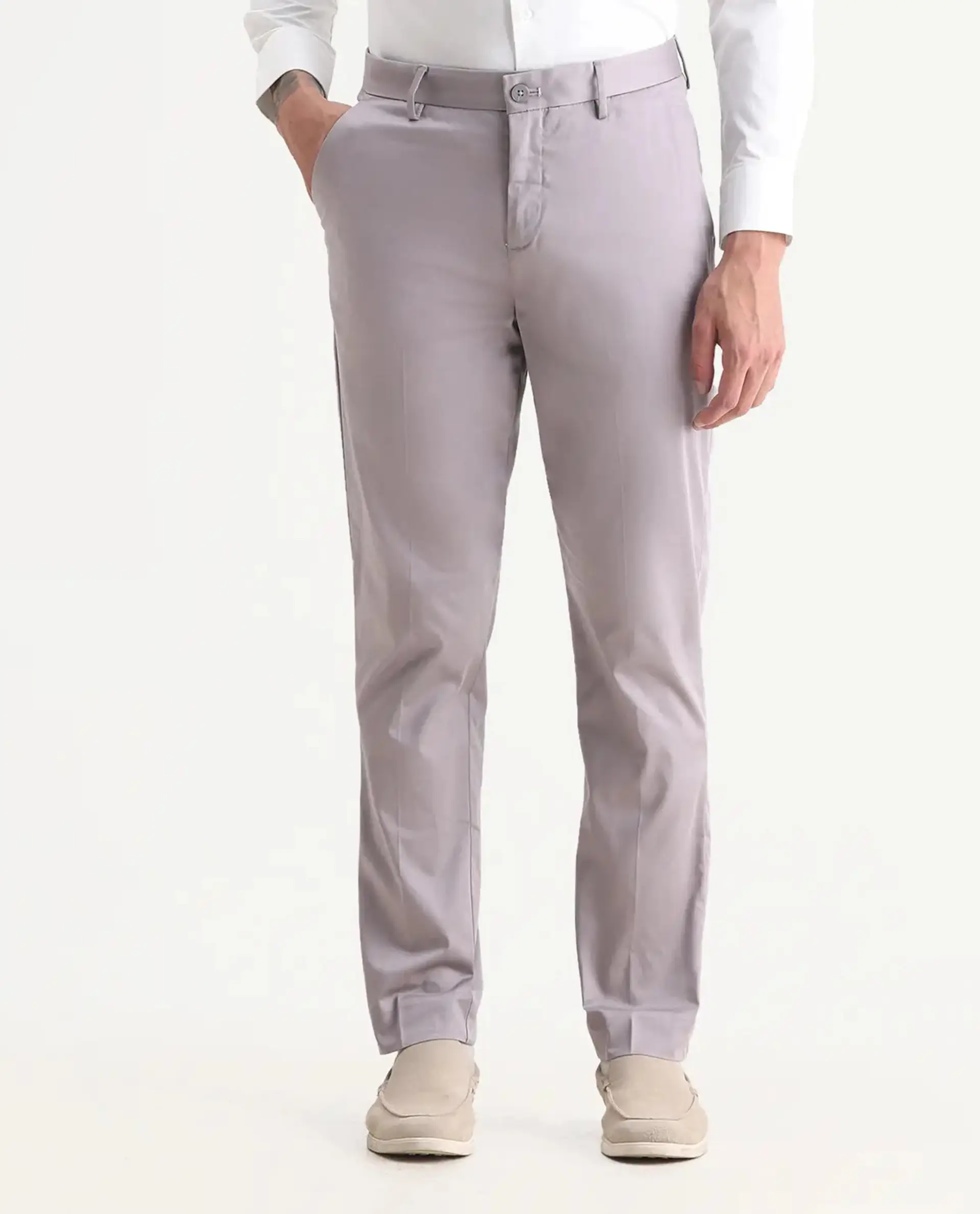 Rare Rabbit Men's Comotel Dusky Purple Cotton Blend Plain Regular Fit Trouser - Image 8