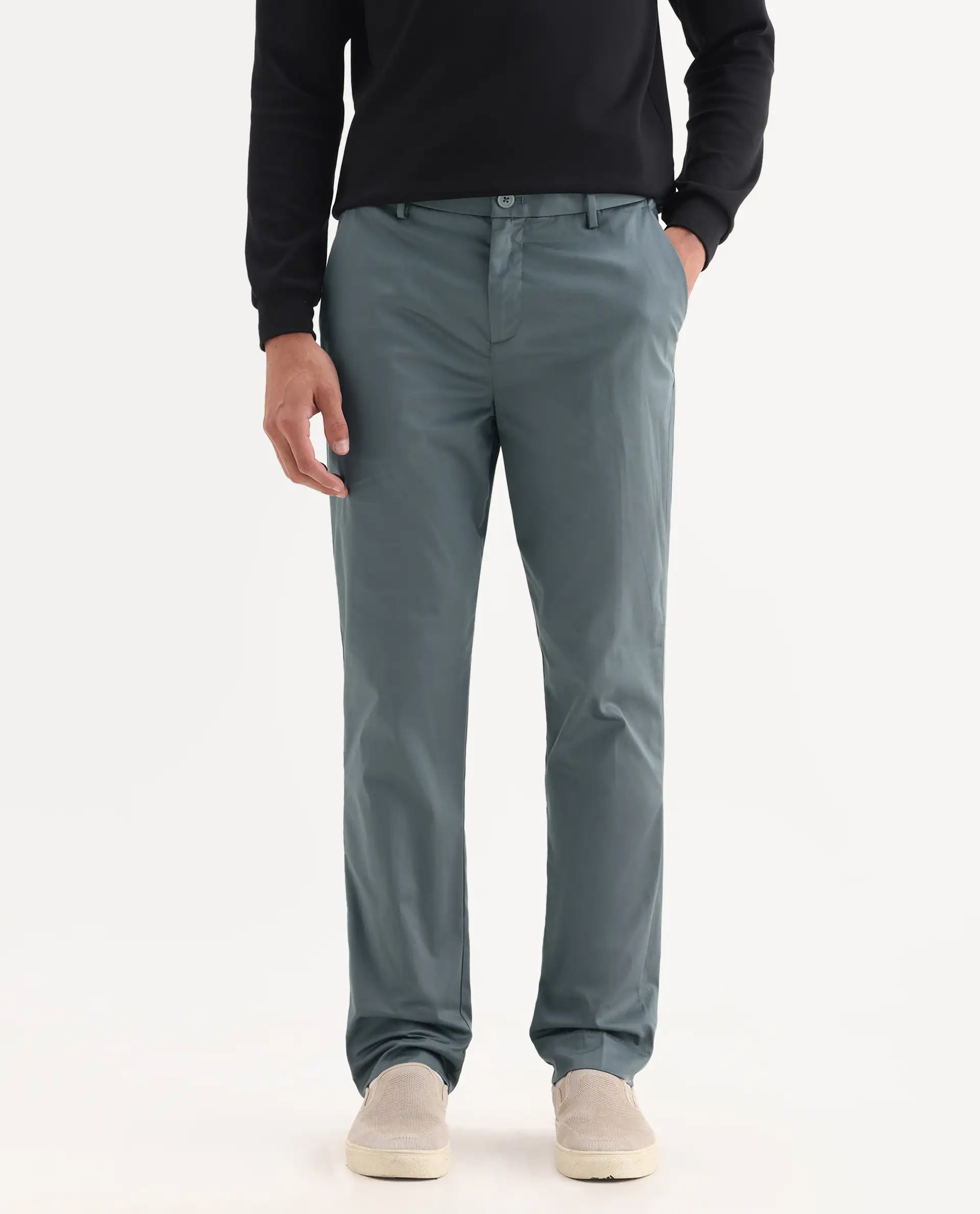 Rare Rabbit Men's Comotel Grey Cotton Blend Plain Regular Fit Trouser - Image 2