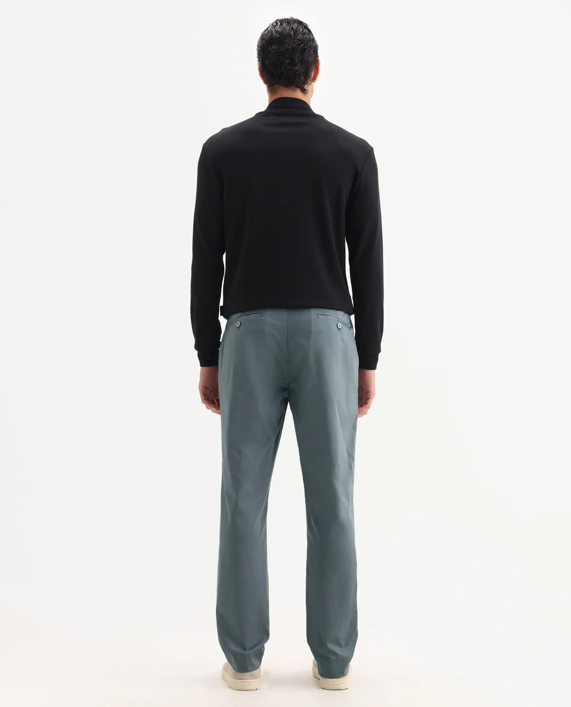 Rare Rabbit Men's Comotel Grey Cotton Blend Plain Regular Fit Trouser - Image 7