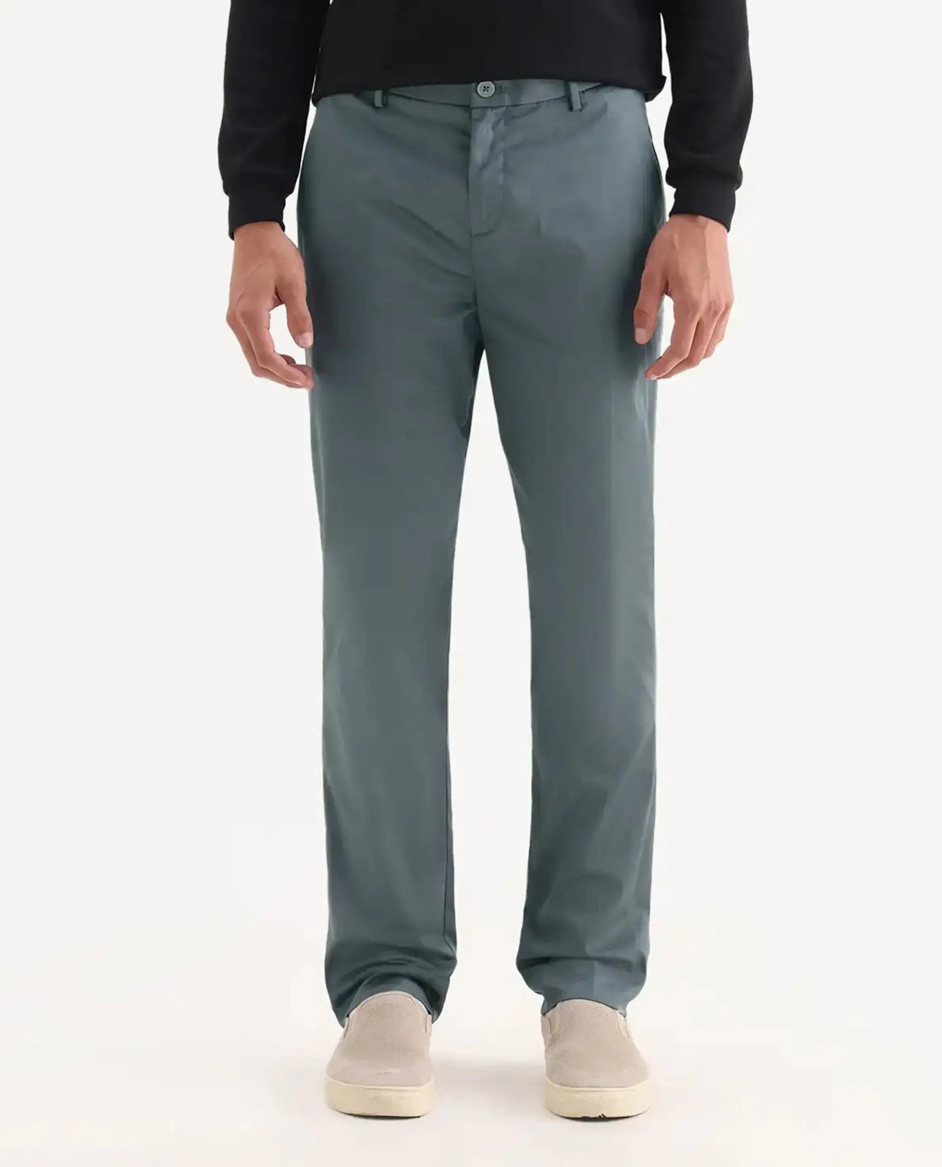 Rare Rabbit Men's Comotel Grey Cotton Blend Plain Regular Fit Trouser - Image 8