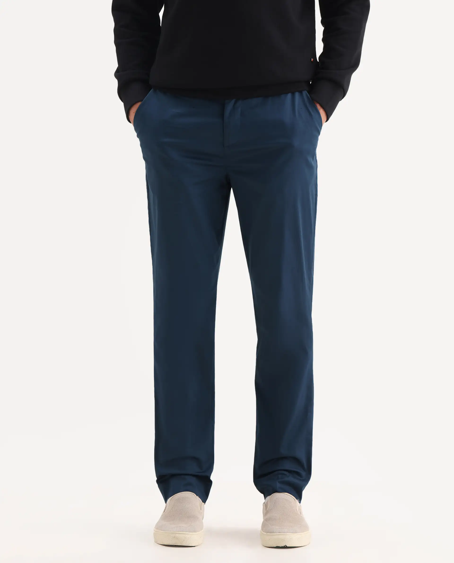 Rare Rabbit Men's Comotel Teal Cotton Blend Plain Regular Fit Trouser - Image 2