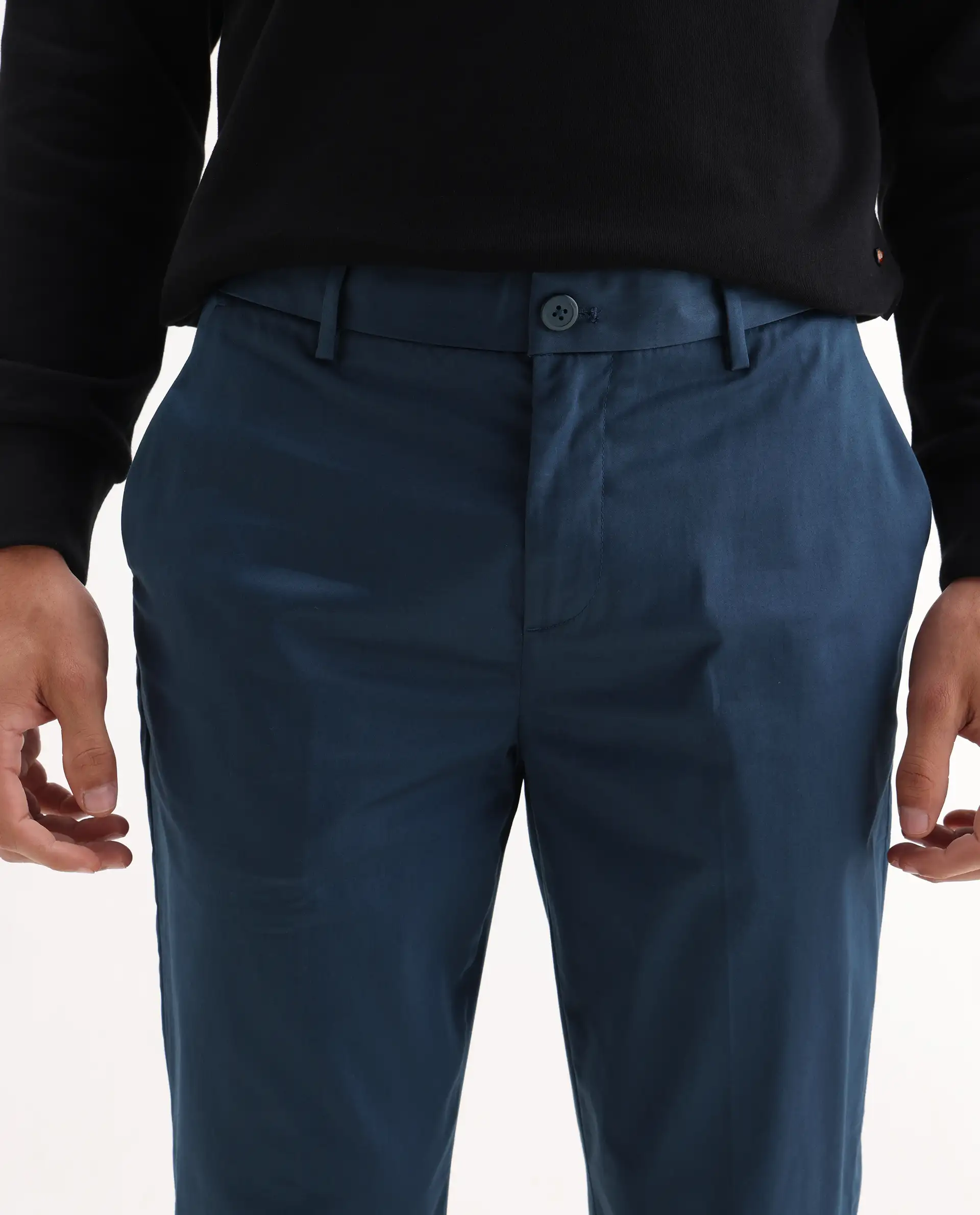 Rare Rabbit Men's Comotel Teal Cotton Blend Plain Regular Fit Trouser - Image 3