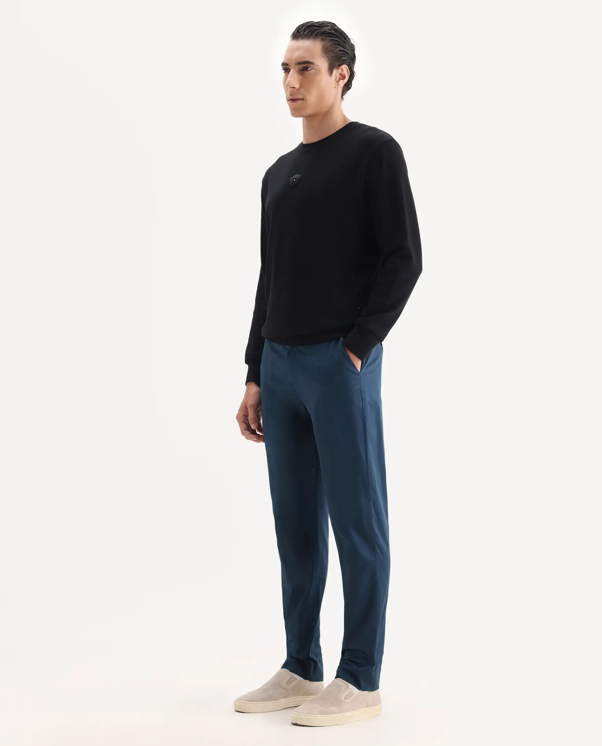 Rare Rabbit Men's Comotel Teal Cotton Blend Plain Regular Fit Trouser - Image 4