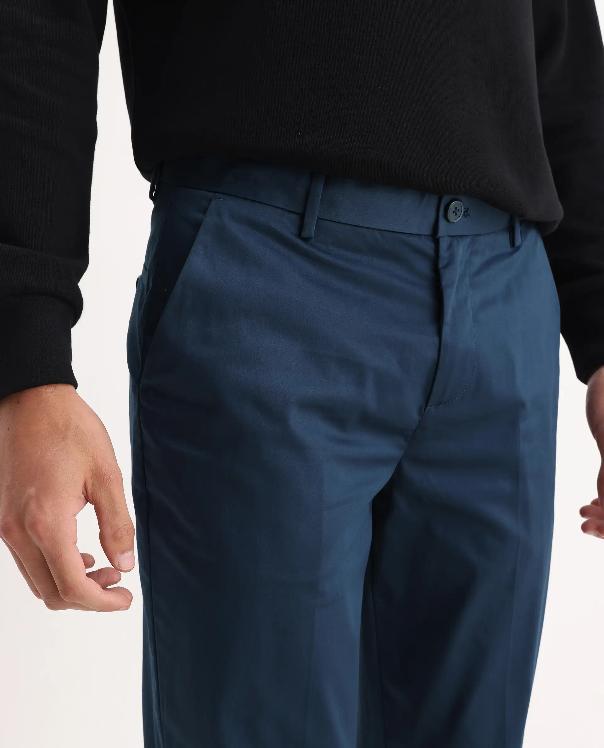 Rare Rabbit Men's Comotel Teal Cotton Blend Plain Regular Fit Trouser - Image 5