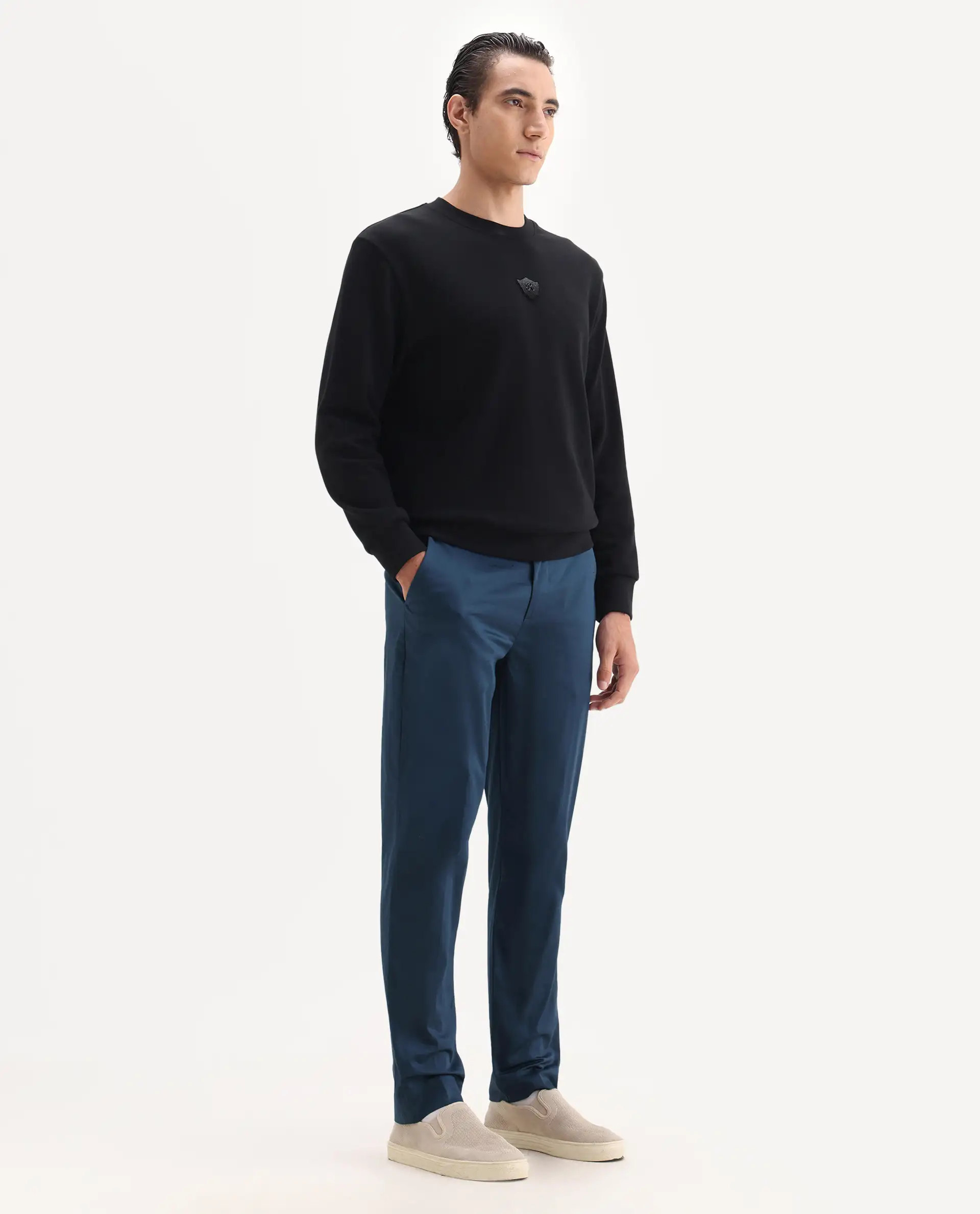 Rare Rabbit Men's Comotel Teal Cotton Blend Plain Regular Fit Trouser - Image 7