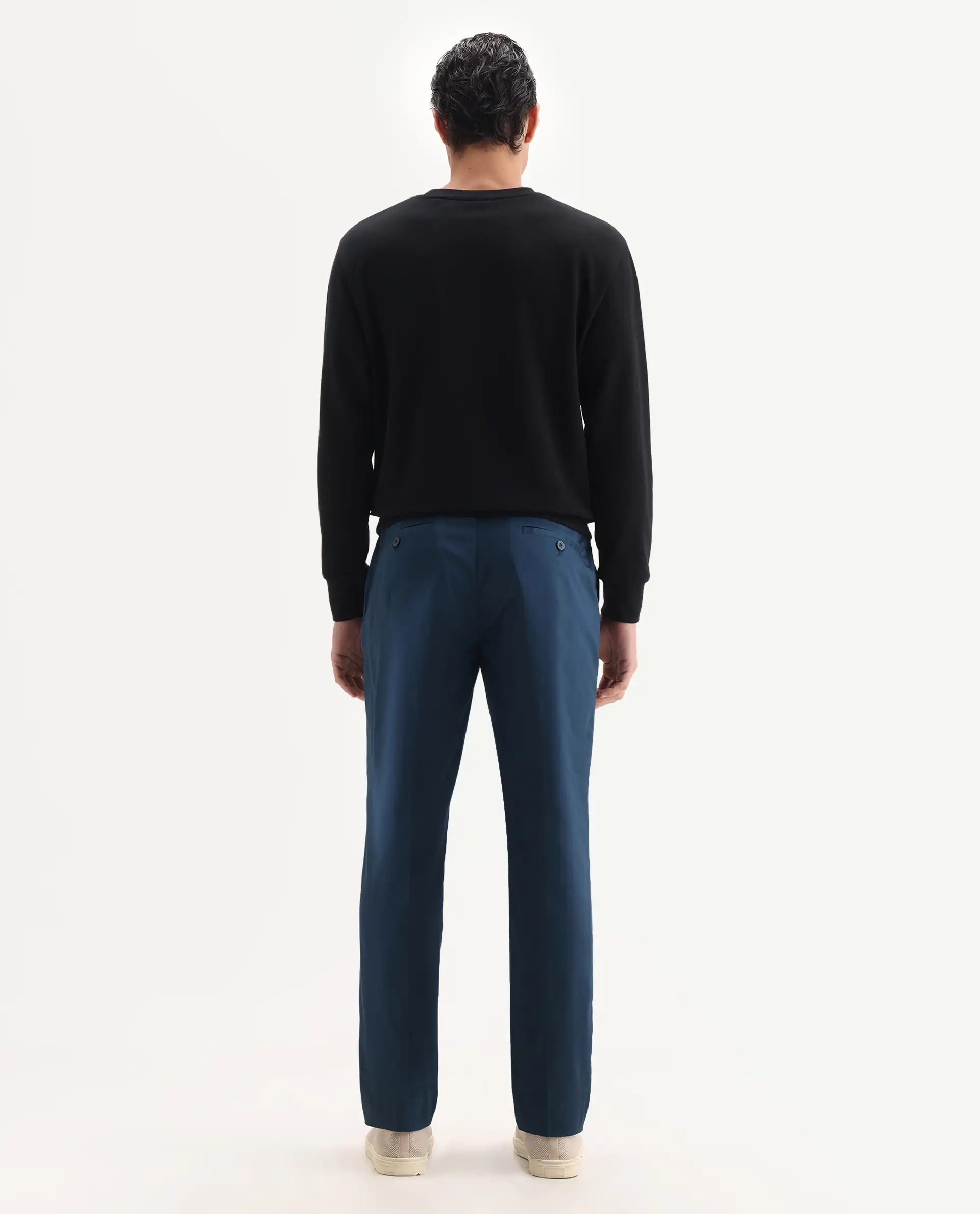 Rare Rabbit Men's Comotel Teal Cotton Blend Plain Regular Fit Trouser - Image 8