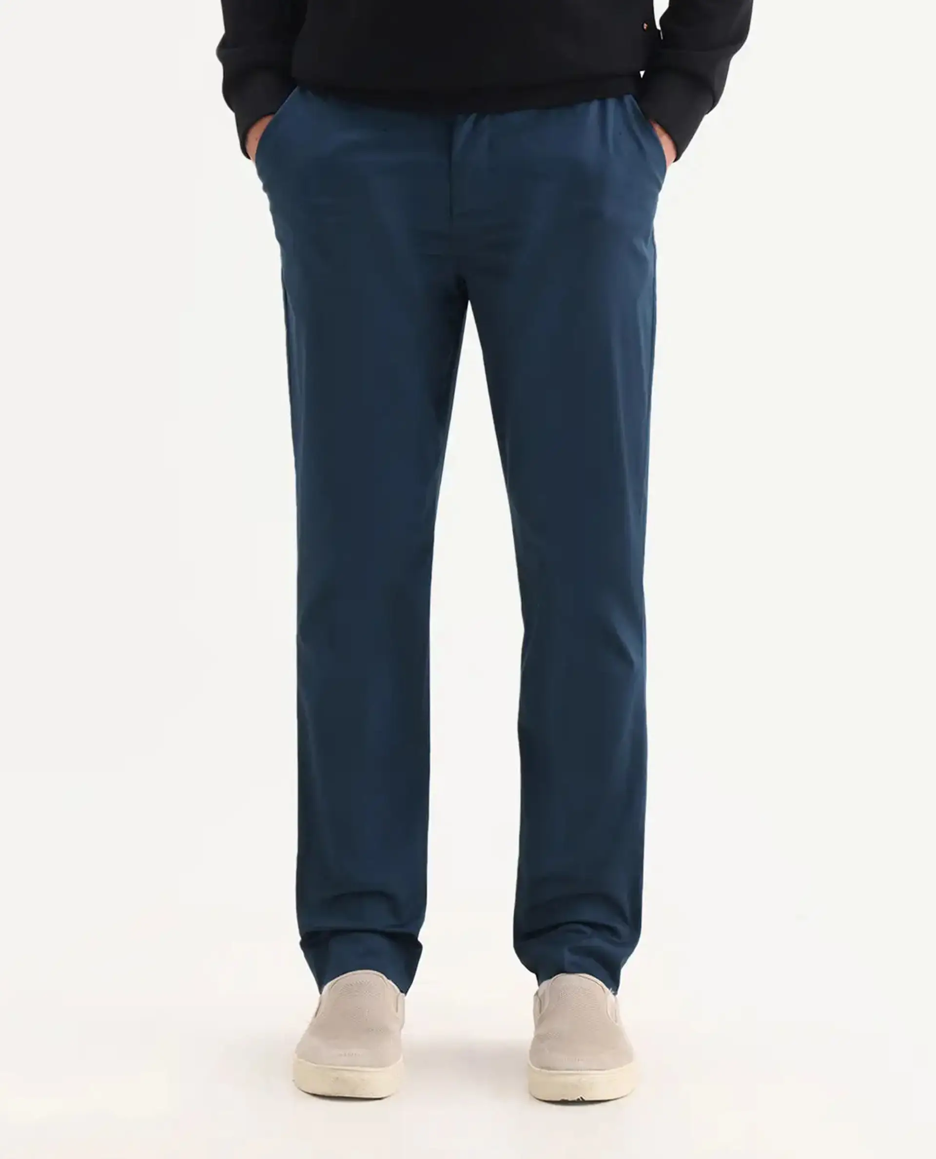 Rare Rabbit Men's Comotel Teal Cotton Blend Plain Regular Fit Trouser - Image 9