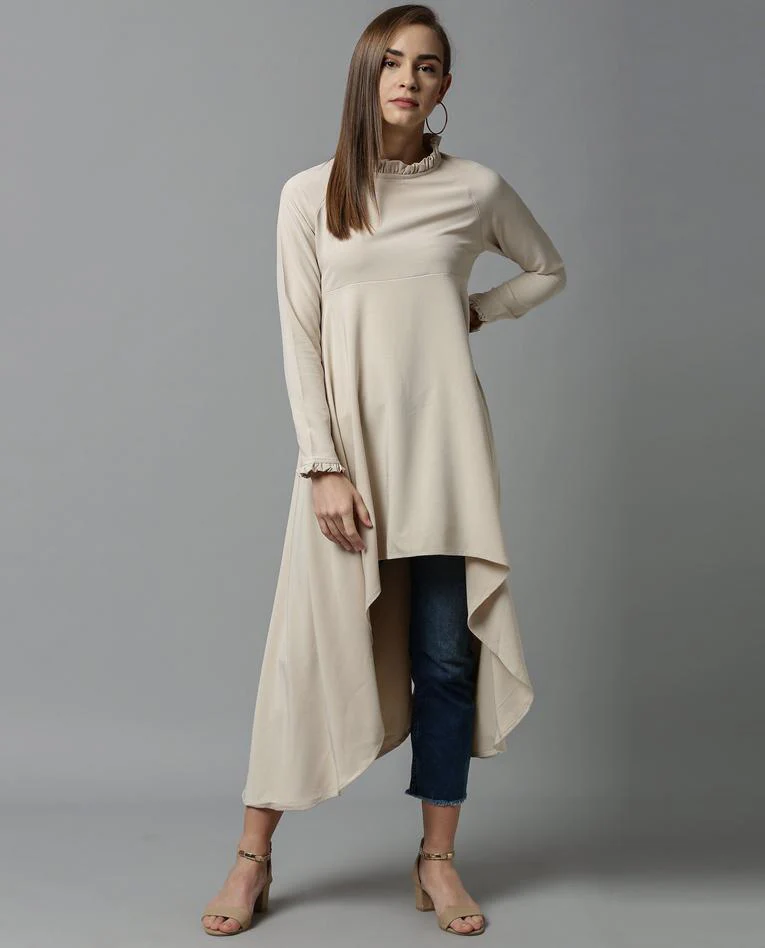 Rareism Women Concert Beige Dress Full Sleeves Solid - Image 3