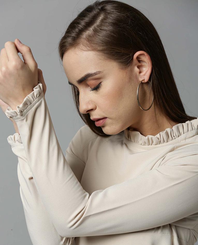 Rareism Women Concert Beige Dress Full Sleeves Solid - Image 5