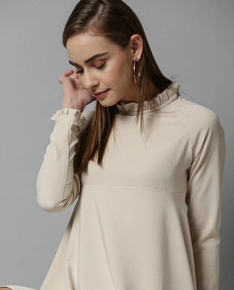 Rareism Women Concert Beige Dress Full Sleeves Solid - Image 6