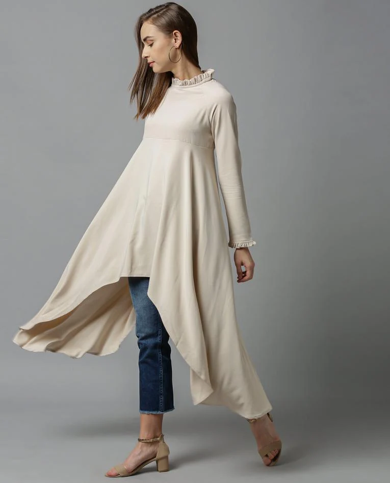 Rareism Women Concert Beige Dress Full Sleeves Solid - Image 7