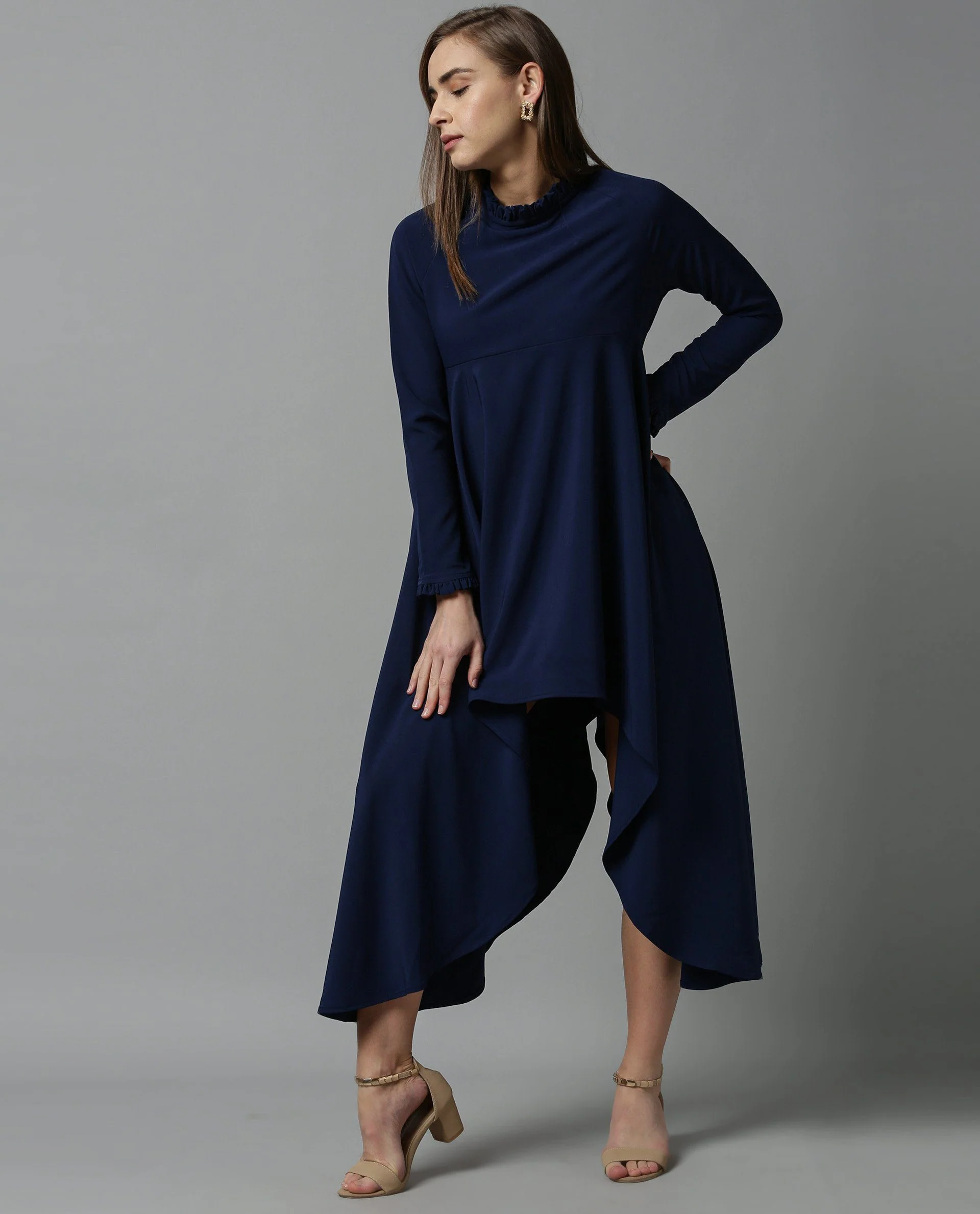Rareism Women Concert Navy Dress Full Sleeves Solid