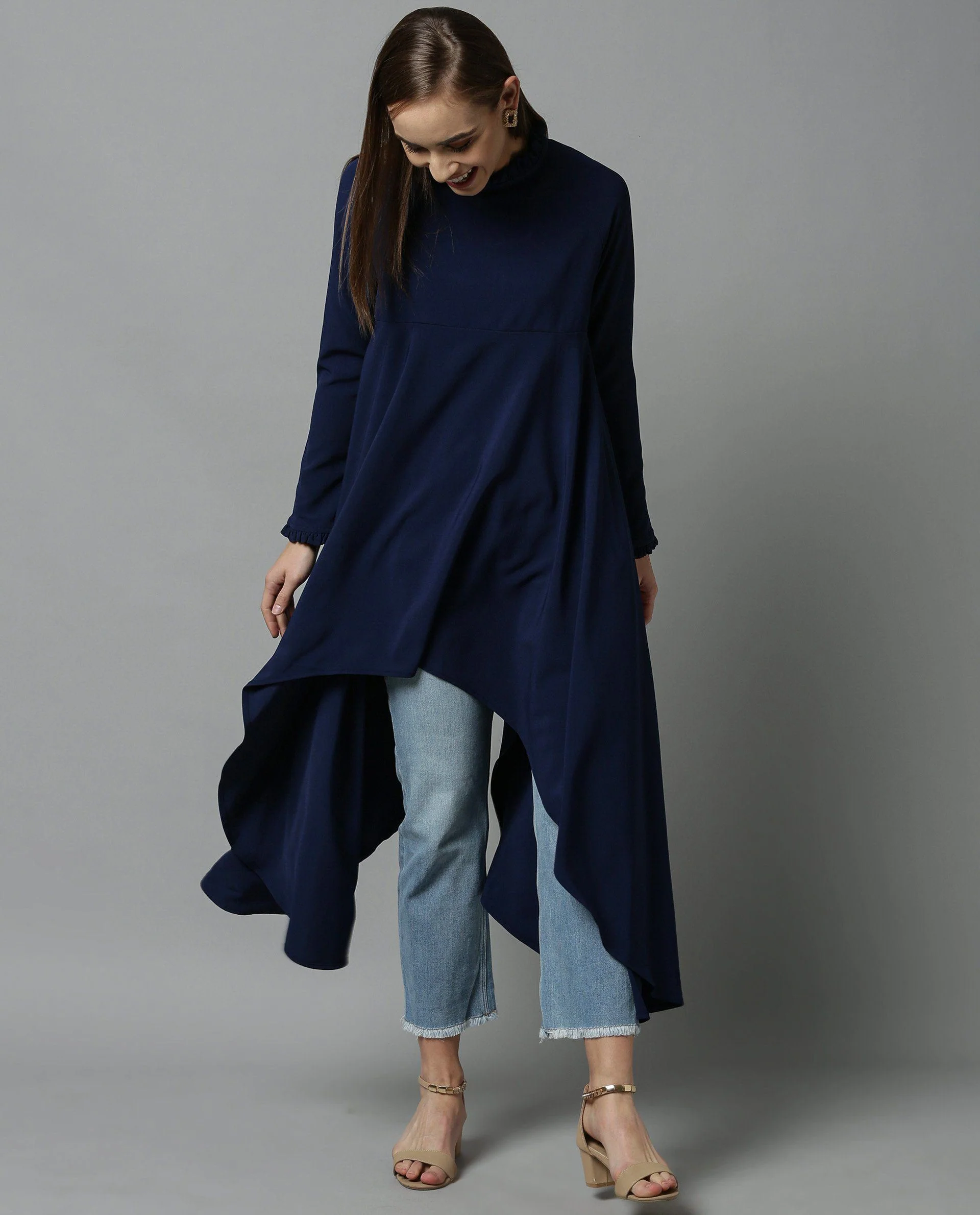 Rareism Women Concert Navy Dress Full Sleeves Solid - Image 3