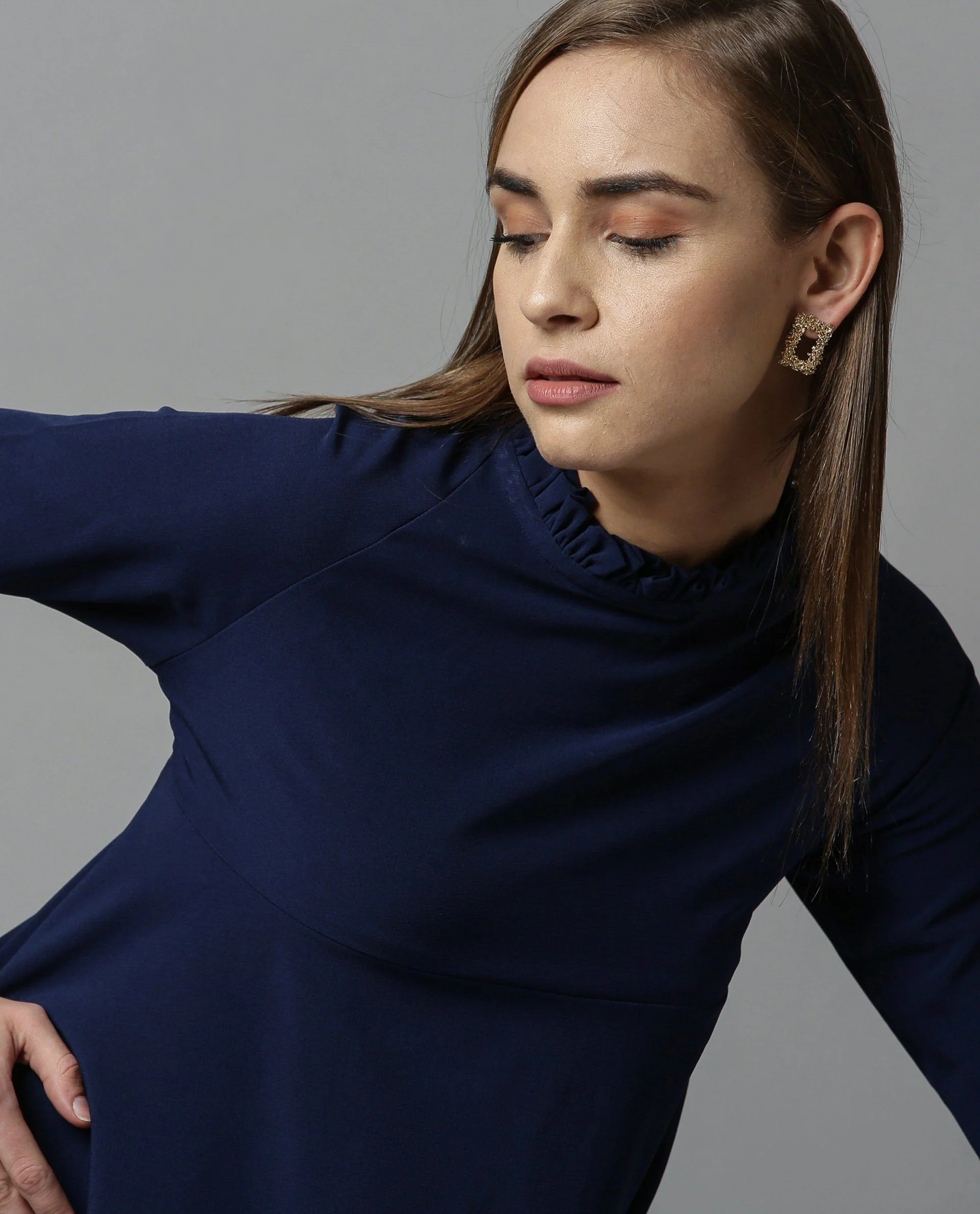 Rareism Women Concert Navy Dress Full Sleeves Solid - Image 5