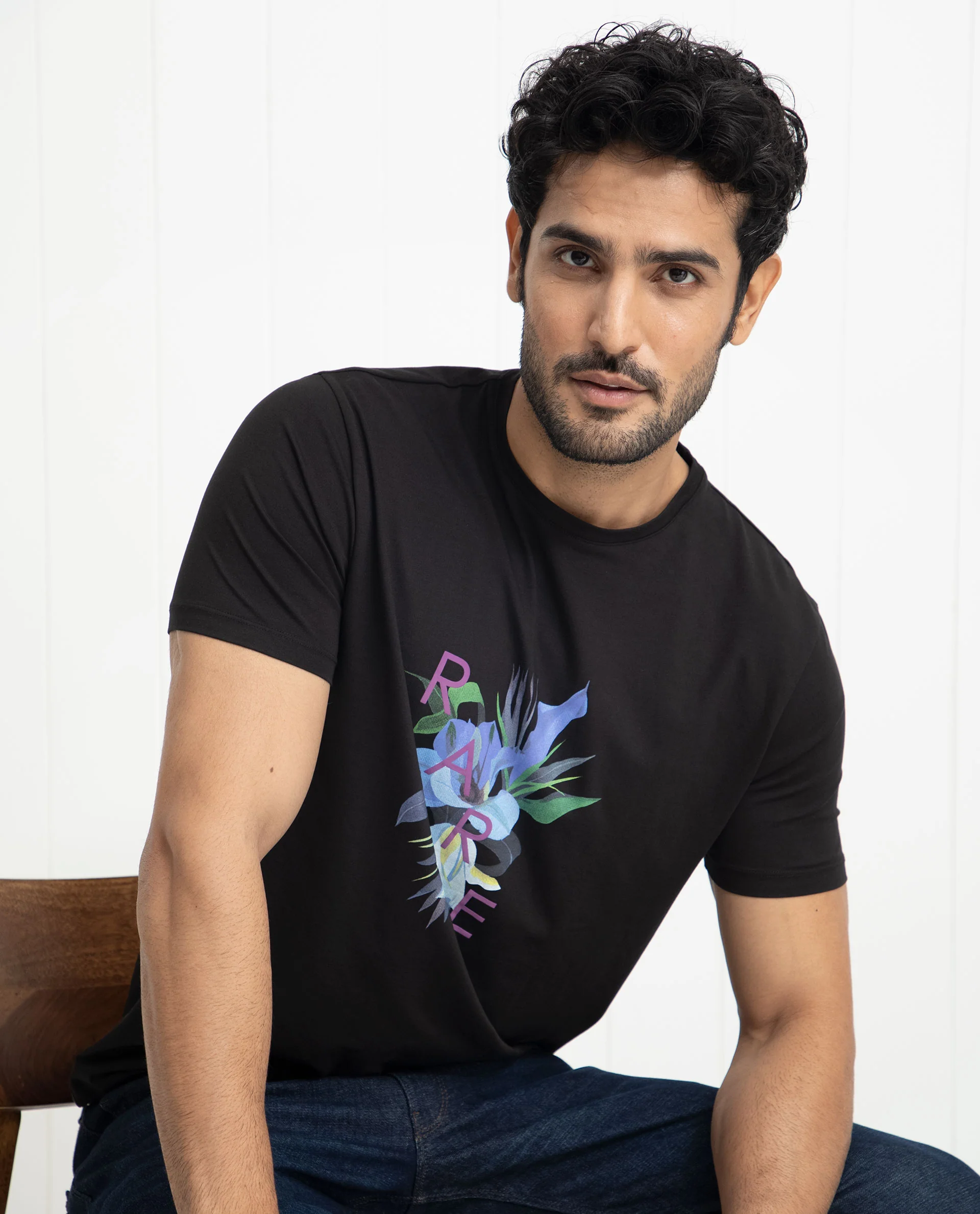 Rare Rabbit Men's Concord Black Cotton Graphic Print Slim Fit Half Sleeve Crew Neck T-Shirt - Image 2