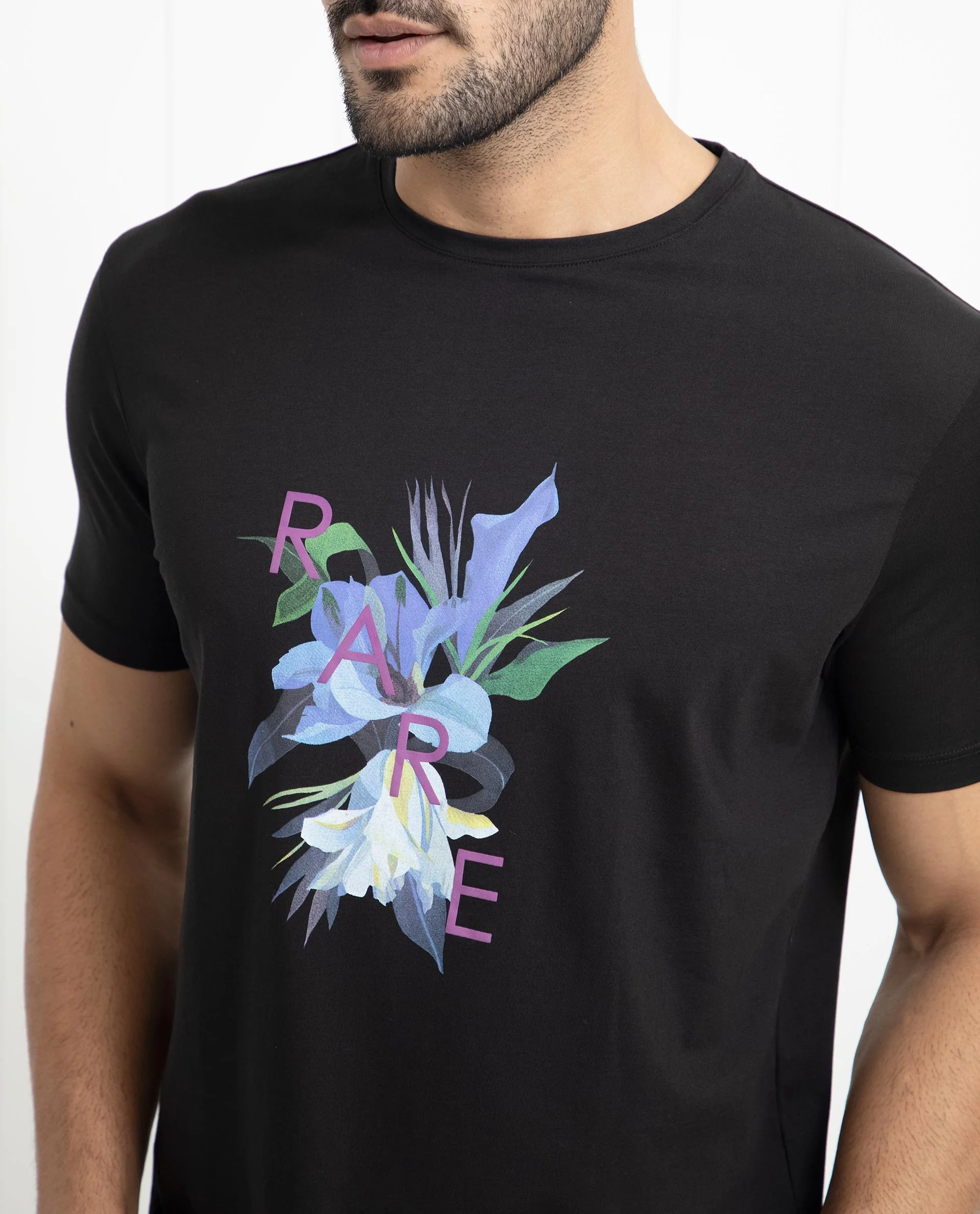 Rare Rabbit Men's Concord Black Cotton Graphic Print Slim Fit Half Sleeve Crew Neck T-Shirt - Image 3