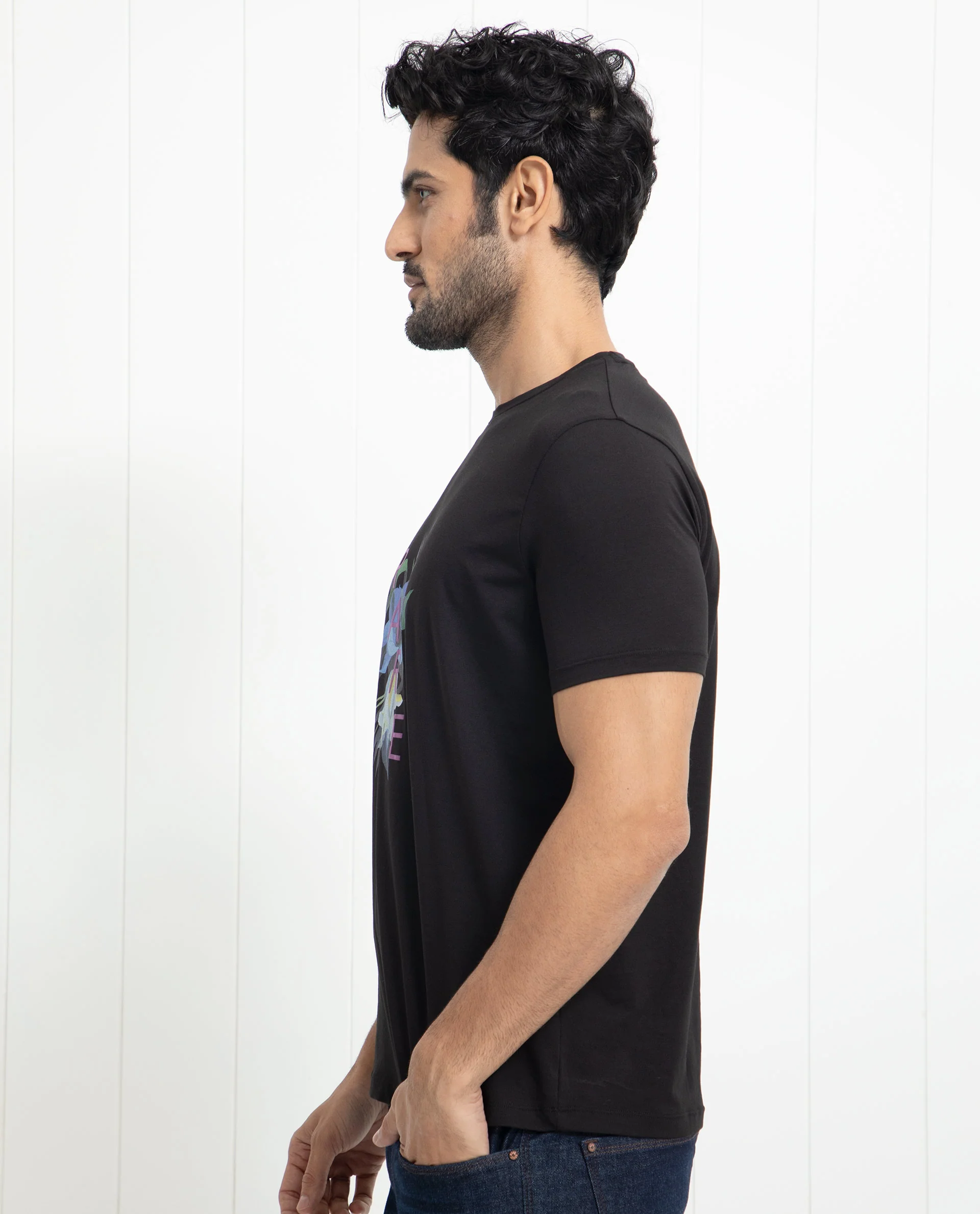 Rare Rabbit Men's Concord Black Cotton Graphic Print Slim Fit Half Sleeve Crew Neck T-Shirt - Image 6