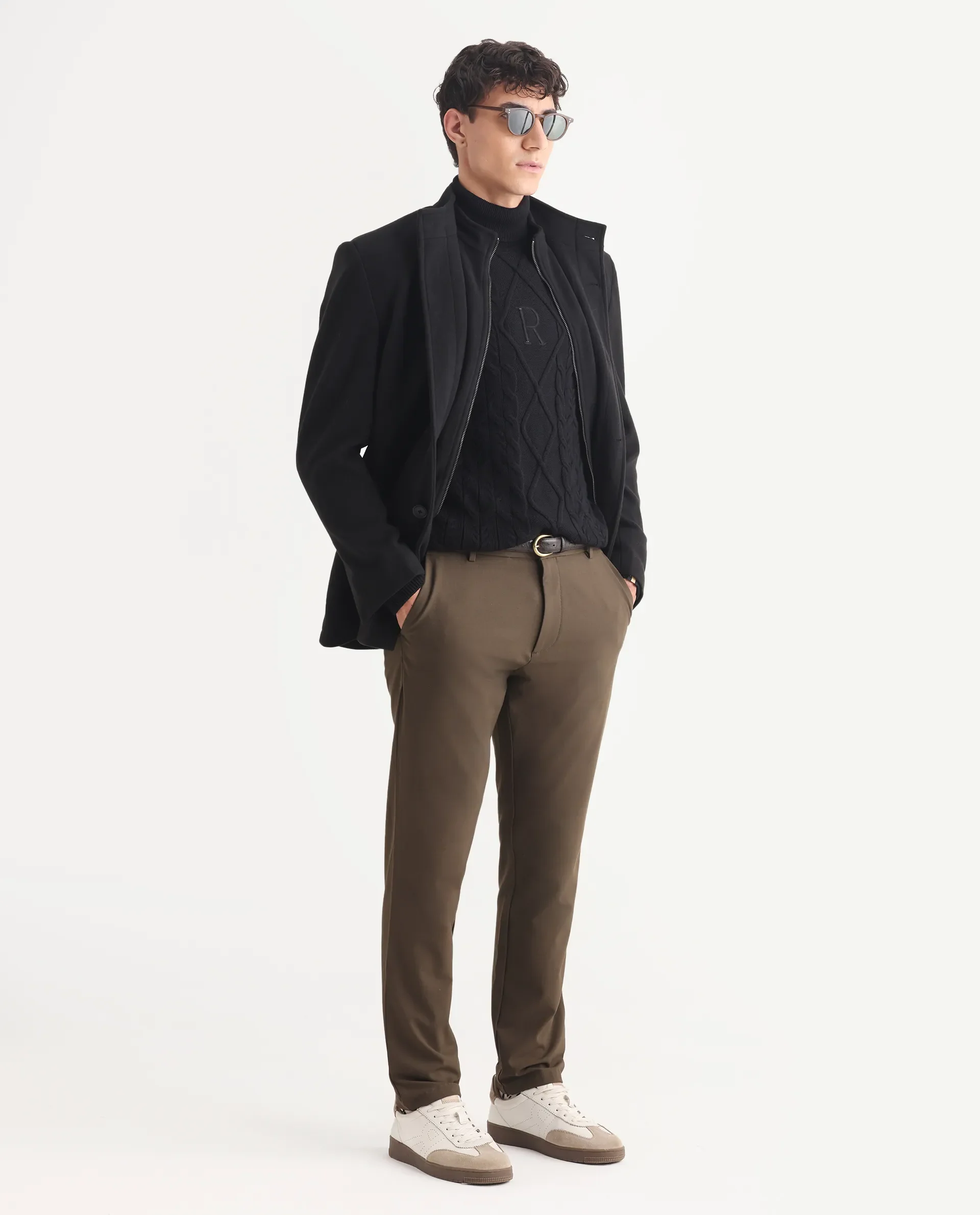 Rare Rabbit Men's Cong-1 Black Cotton Textured Regular Fit Full Sleeve High Neck Sweater - Image 2