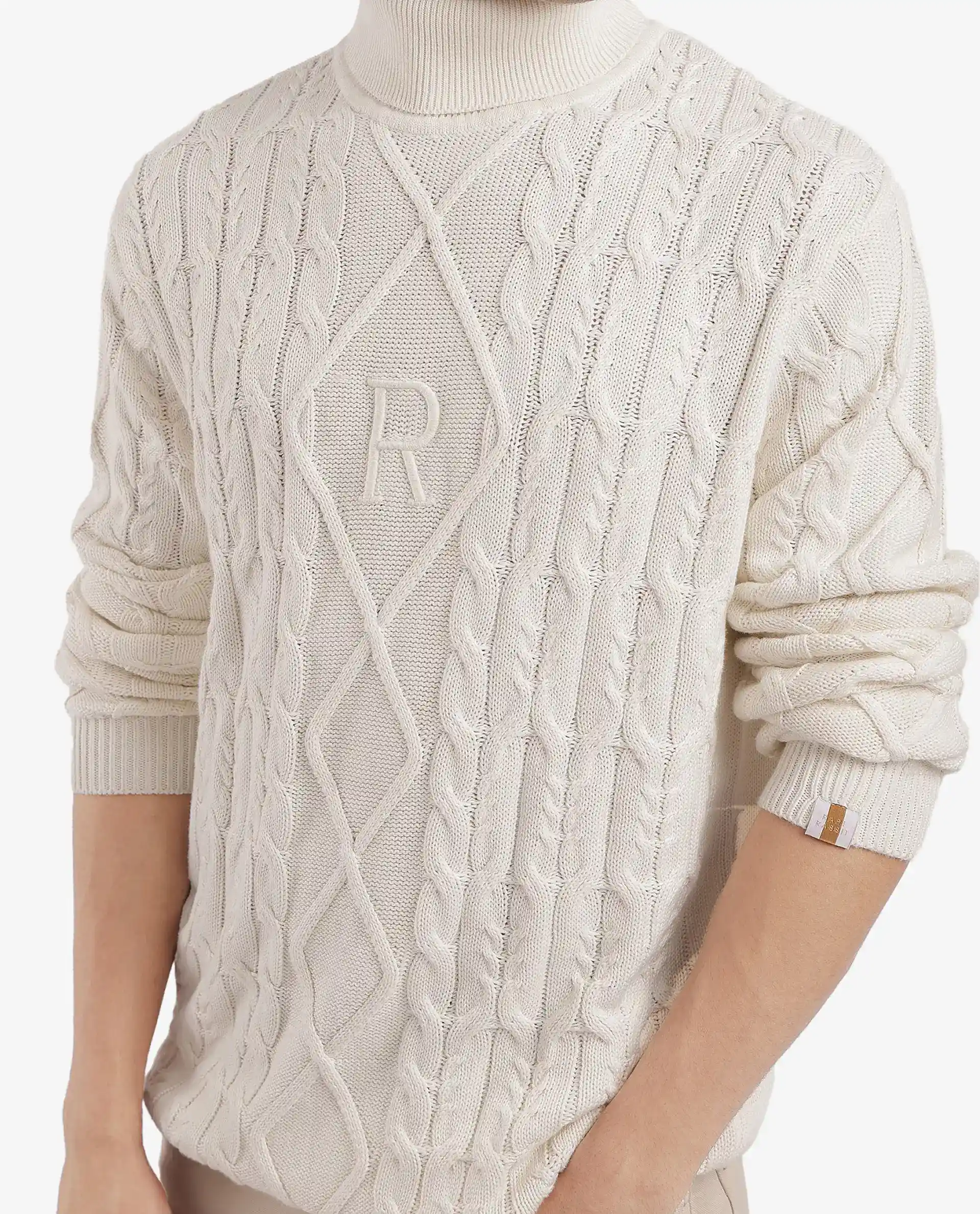 Rare Rabbit Men's Cong-1 White Cotton Textured Regular Fit Full Sleeve High Neck Sweater - Image 3