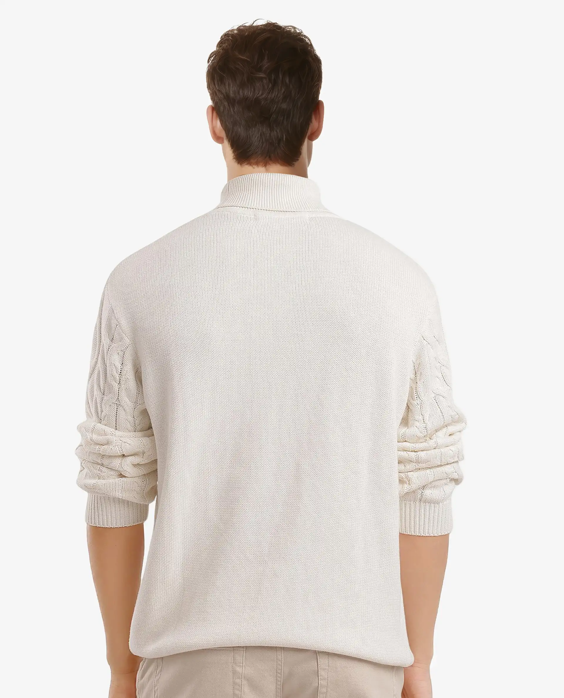 Rare Rabbit Men's Cong-1 White Cotton Textured Regular Fit Full Sleeve High Neck Sweater - Image 4