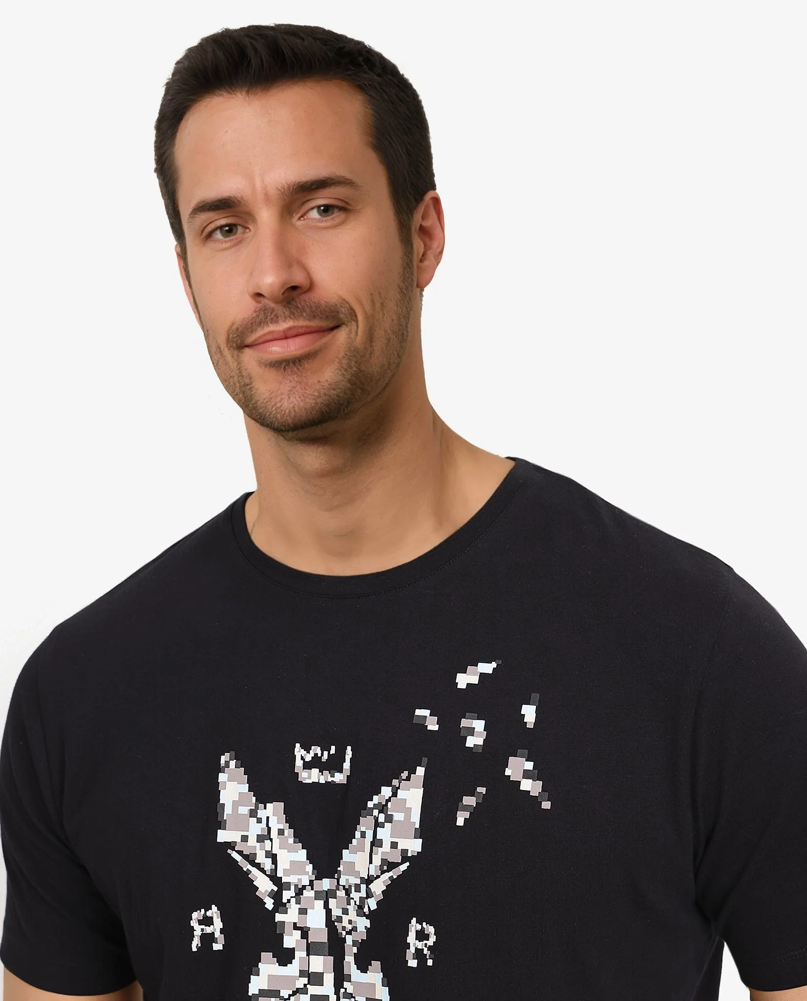 Rare Rabbit Men's Conno Black Cotton Graphic Print Oversized Fit Half Sleeve Crew Neck T-Shirt - Image 5