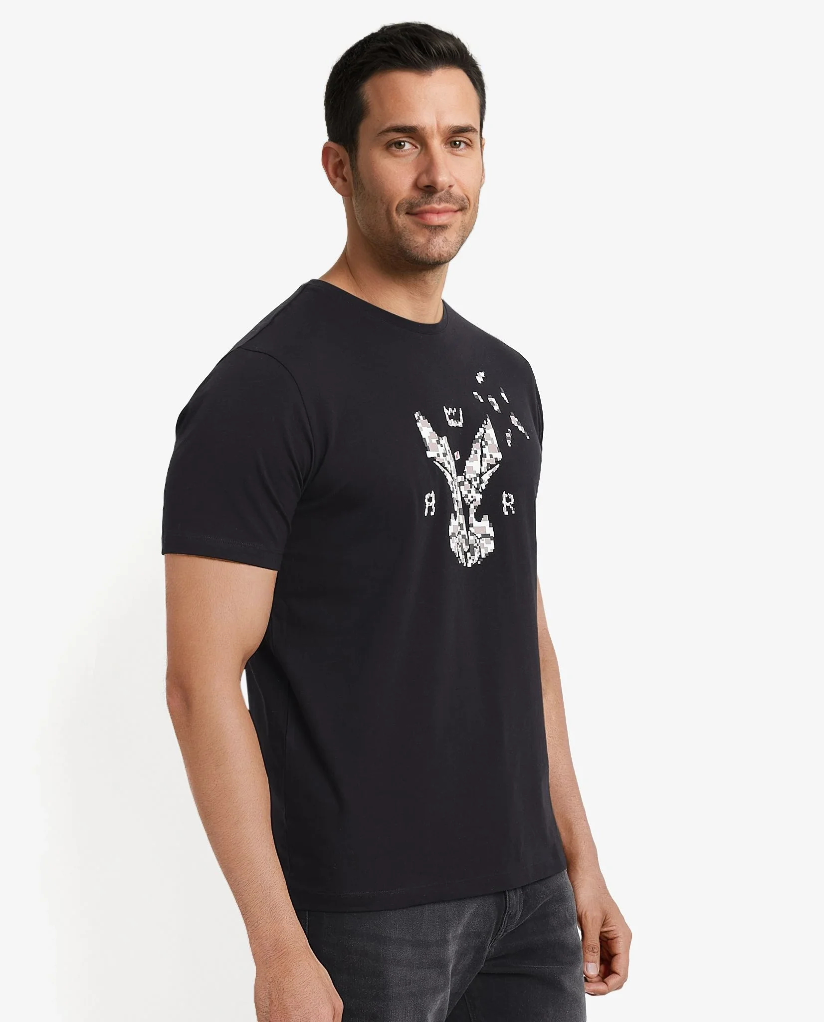 Rare Rabbit Men's Conno Black Cotton Graphic Print Oversized Fit Half Sleeve Crew Neck T-Shirt - Image 7