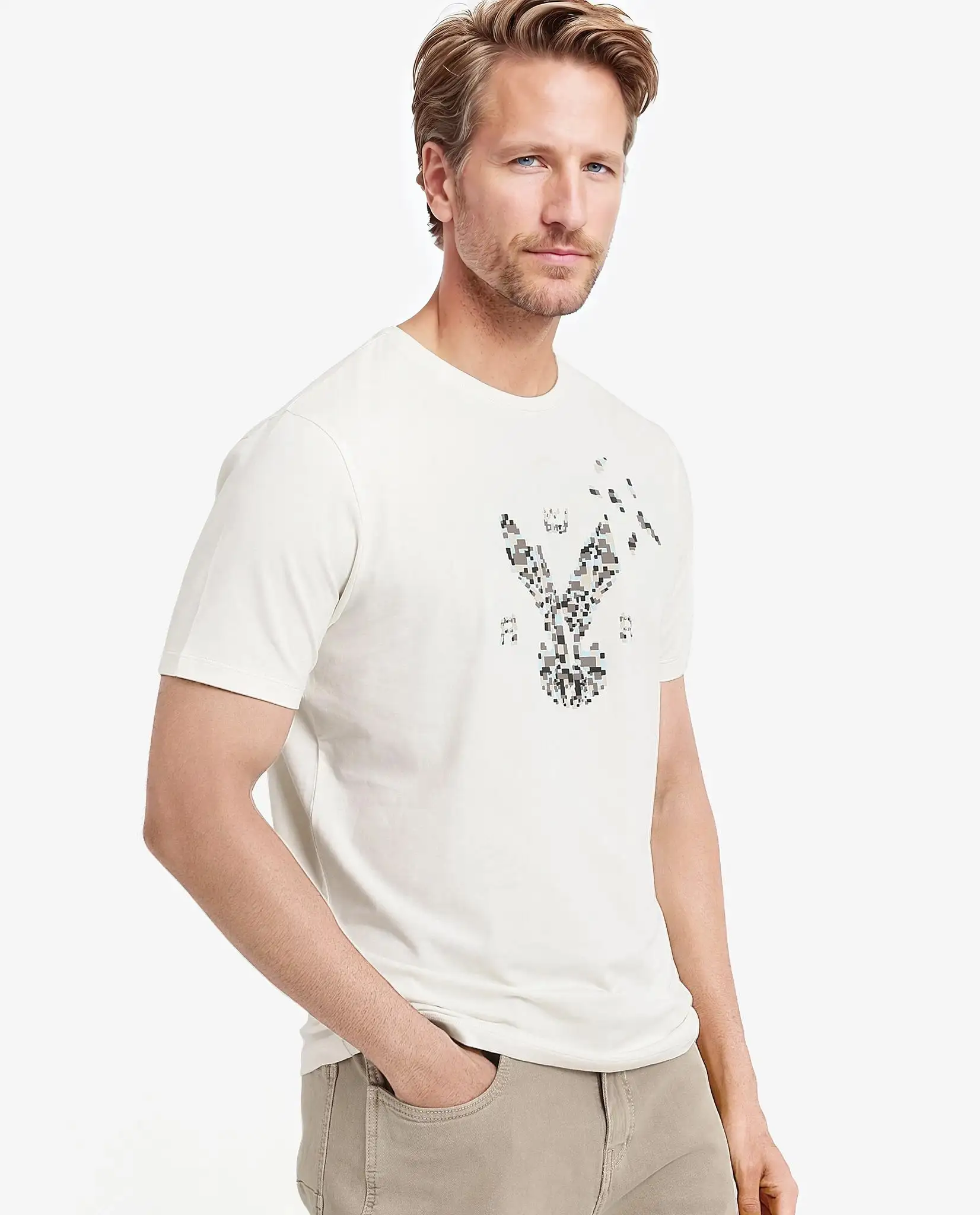 Rare Rabbit Men's Conno Off White Cotton Graphic Print Regular Fit Half Sleeve Crew Neck T-Shirt
