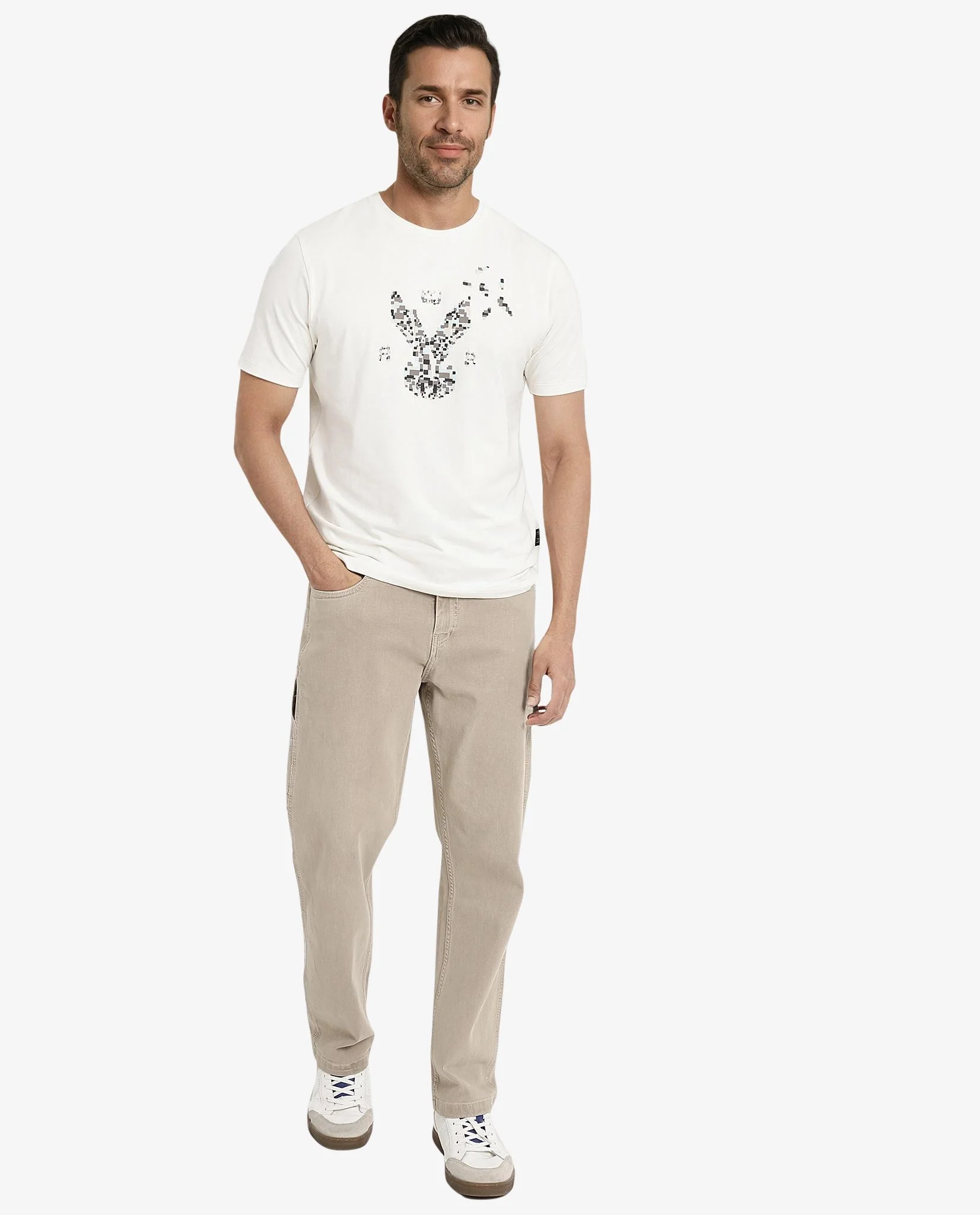 Rare Rabbit Men's Conno Off White Cotton Graphic Print Regular Fit Half Sleeve Crew Neck T-Shirt - Image 2