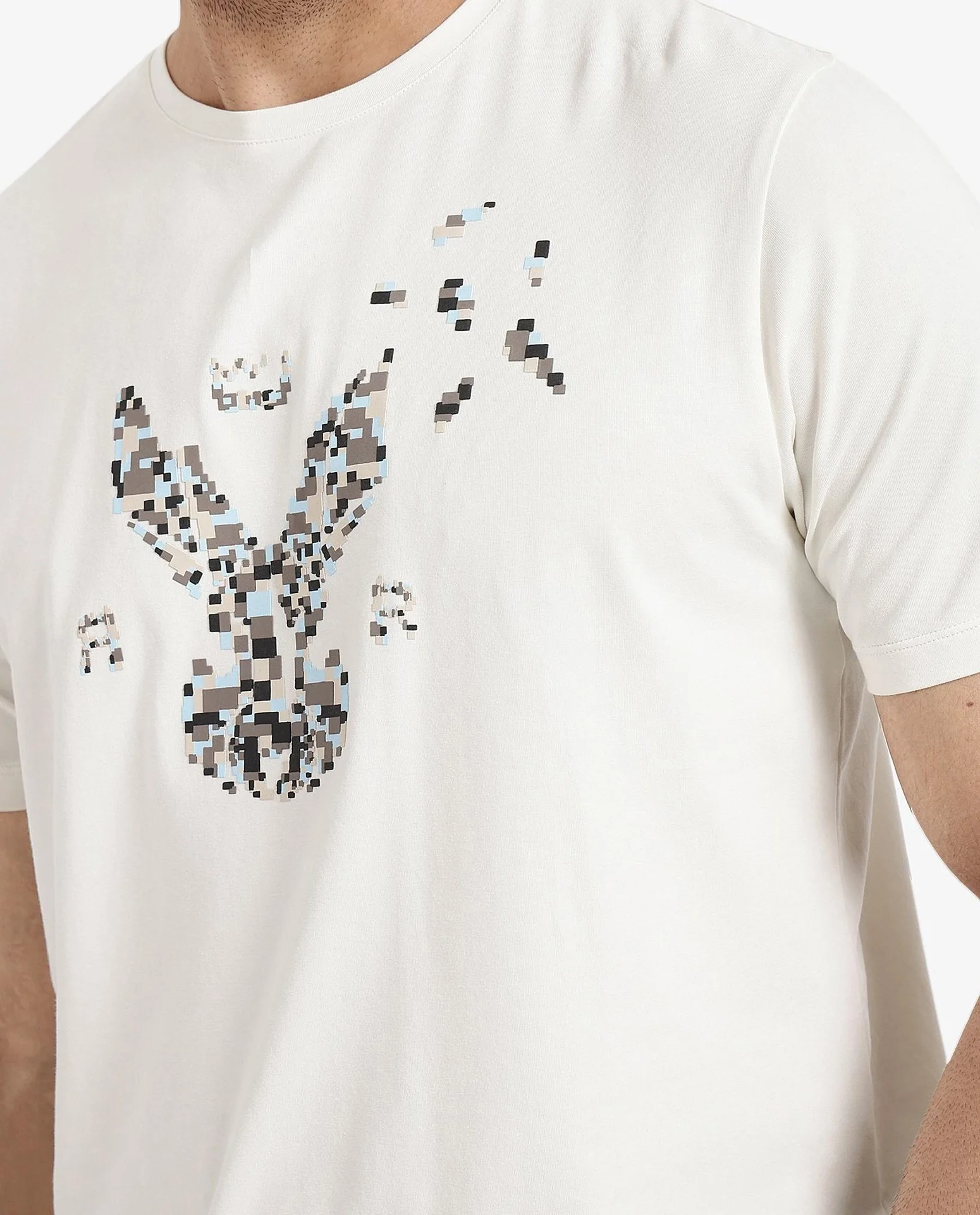 Rare Rabbit Men's Conno Off White Cotton Graphic Print Regular Fit Half Sleeve Crew Neck T-Shirt - Image 3