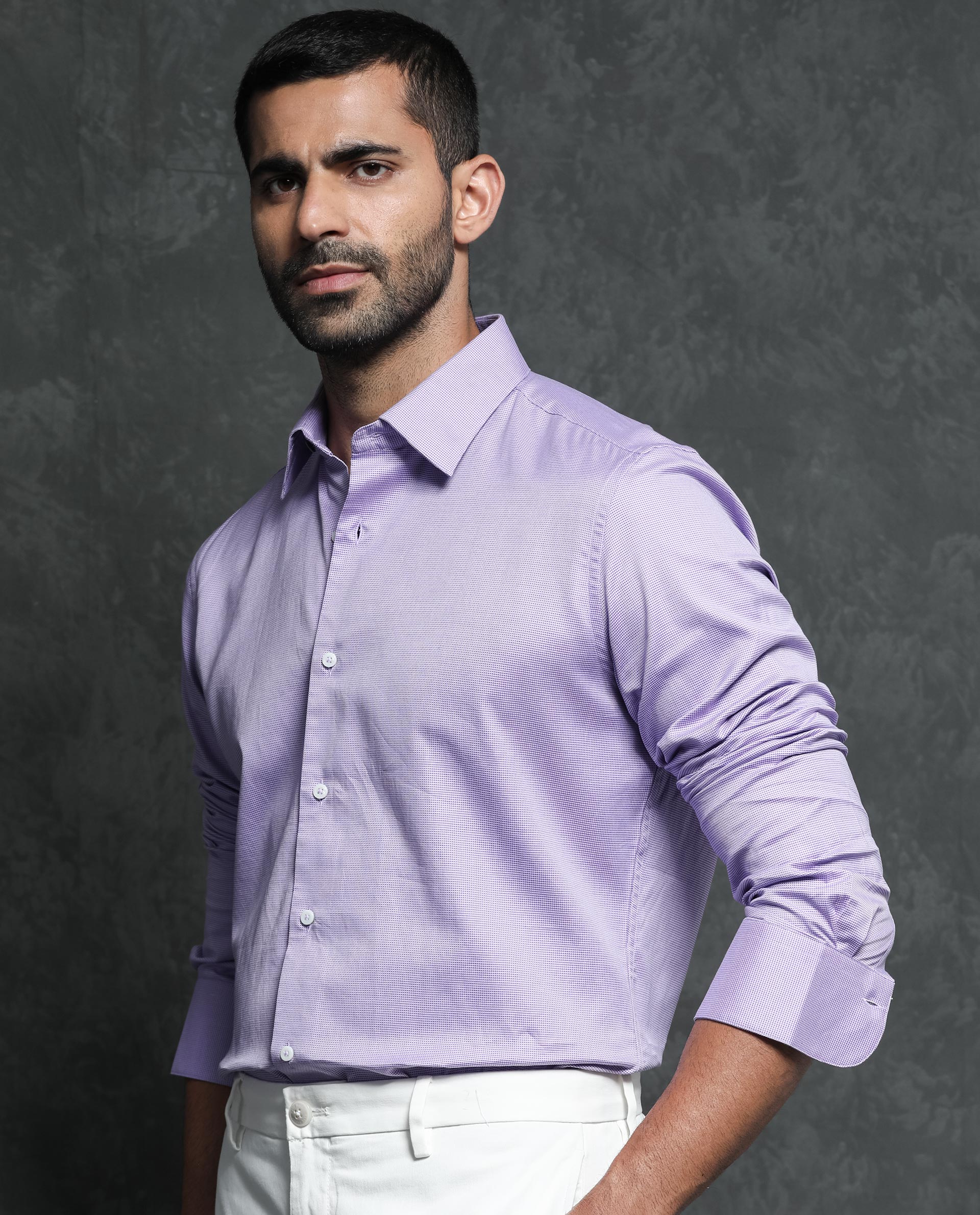 Rare Rabbit Men's Constell Purple Cotton Checked Print Regular Fit Full Sleeve Collared Shirt - Image 3