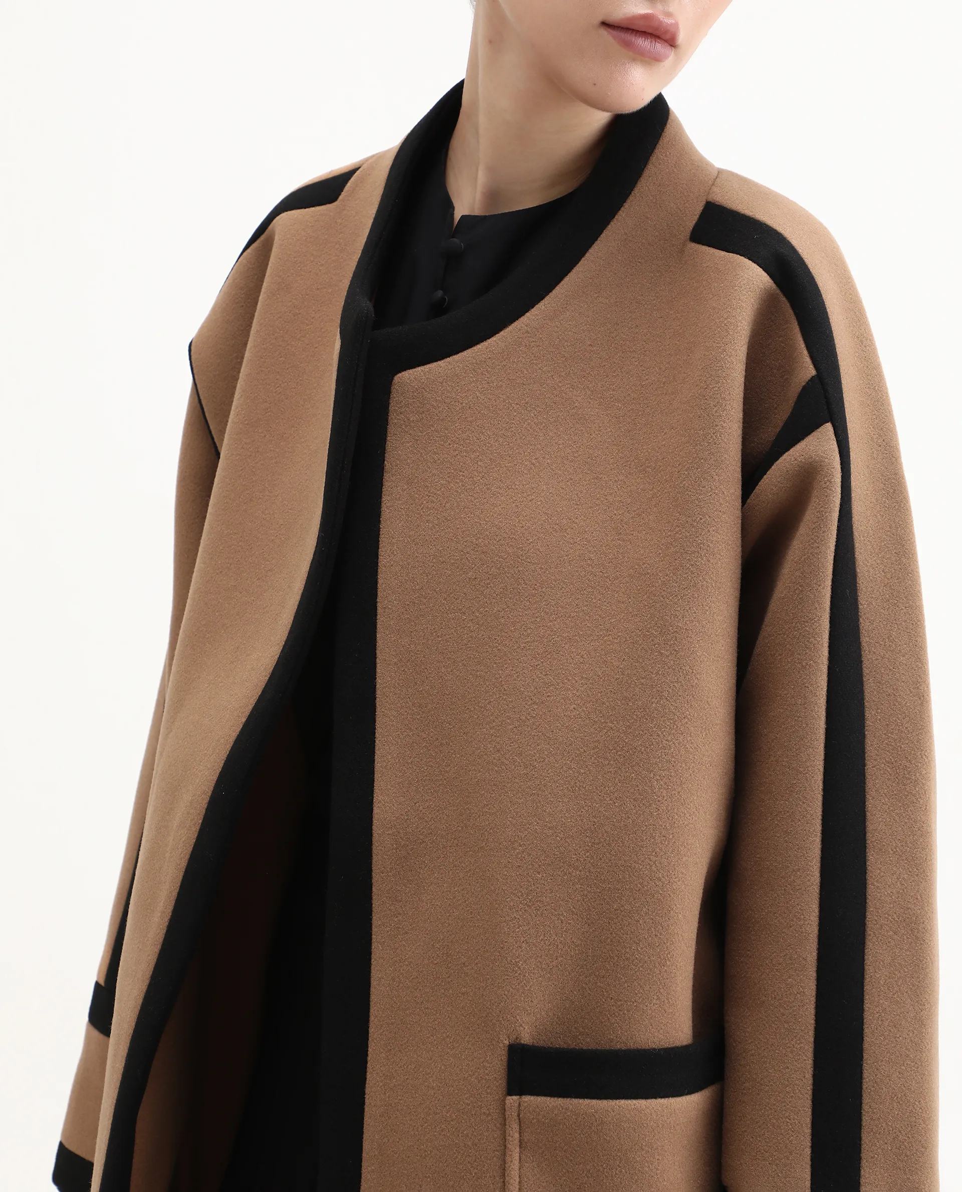 Rareism Women's Contra Tan Polyester Crew Neck Regular Fit Plain Jacket - Image 5