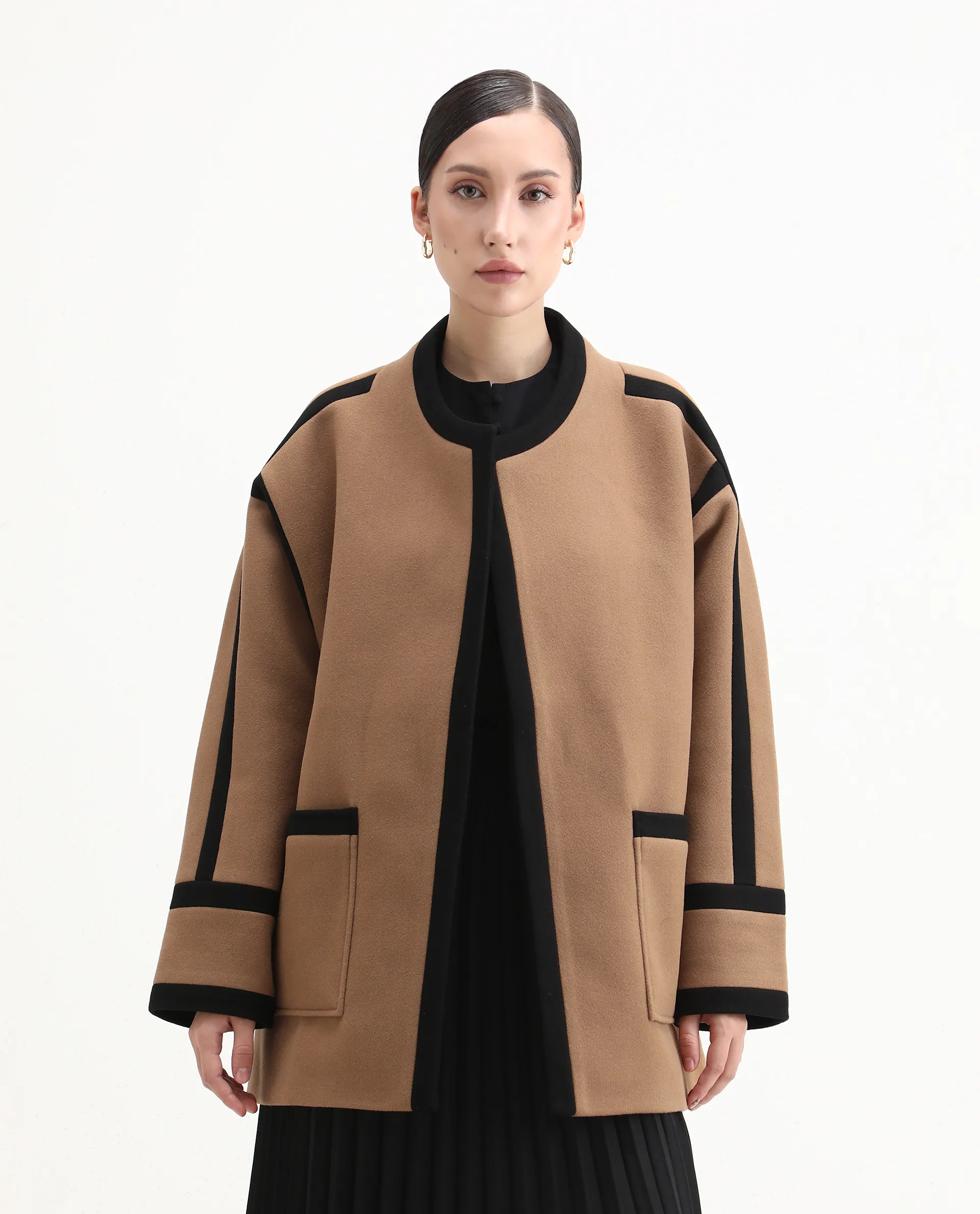Rareism Women's Contra Tan Polyester Crew Neck Regular Fit Plain Jacket - Image 6