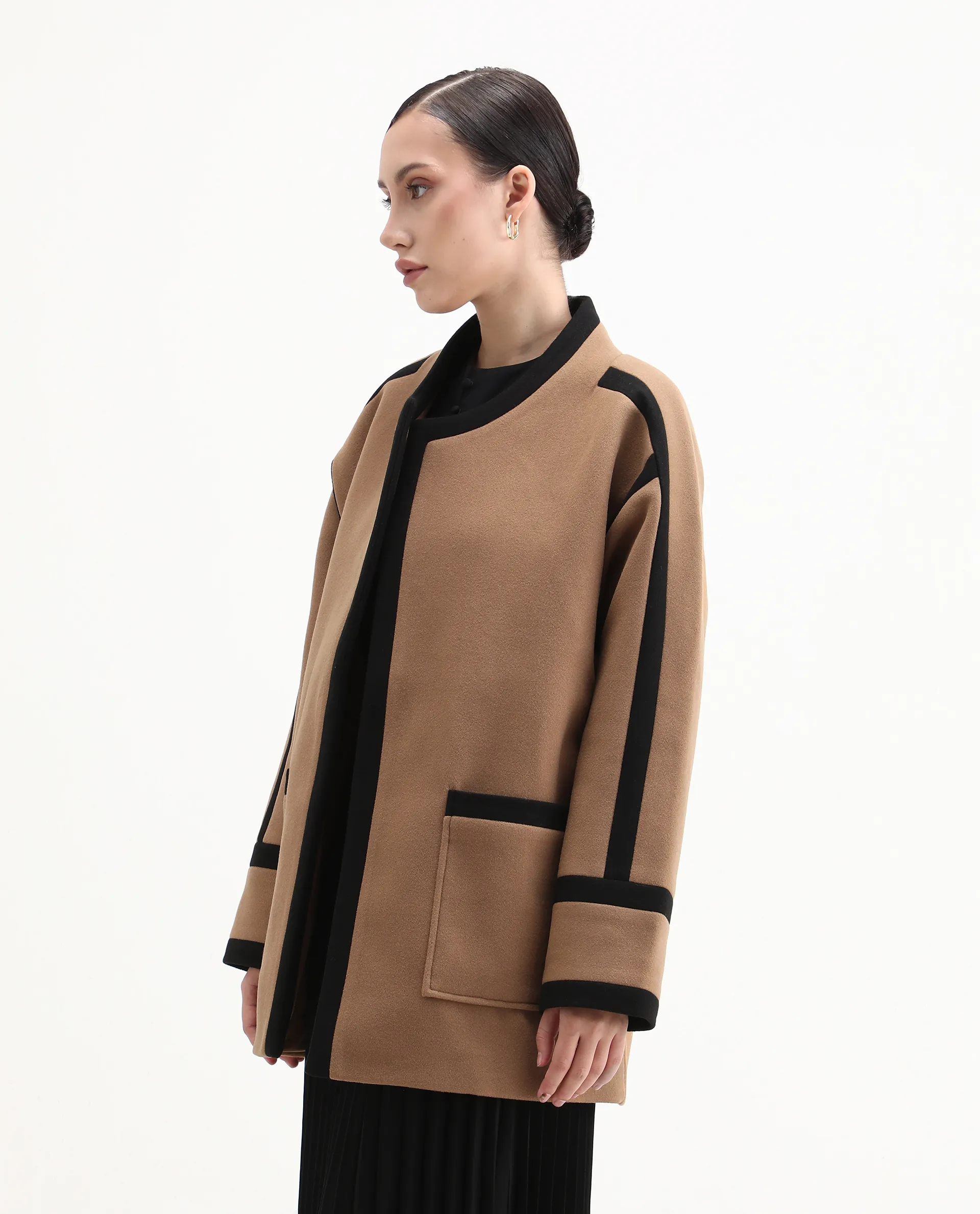 Rareism Women's Contra Tan Polyester Crew Neck Regular Fit Plain Jacket - Image 7