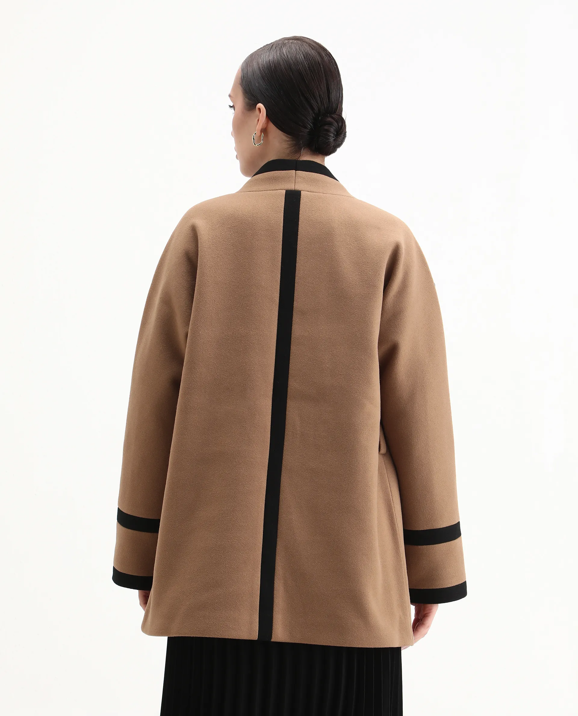 Rareism Women's Contra Tan Polyester Crew Neck Regular Fit Plain Jacket - Image 9