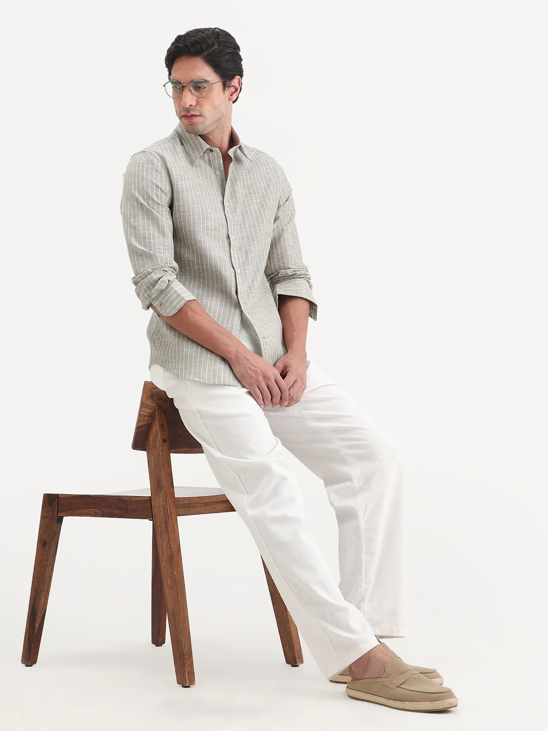 Rare Rabbit Men's Conwy Khaki Polyester Blend Fabric Spread Collar Regular Fit Striped Shirt - Image 2