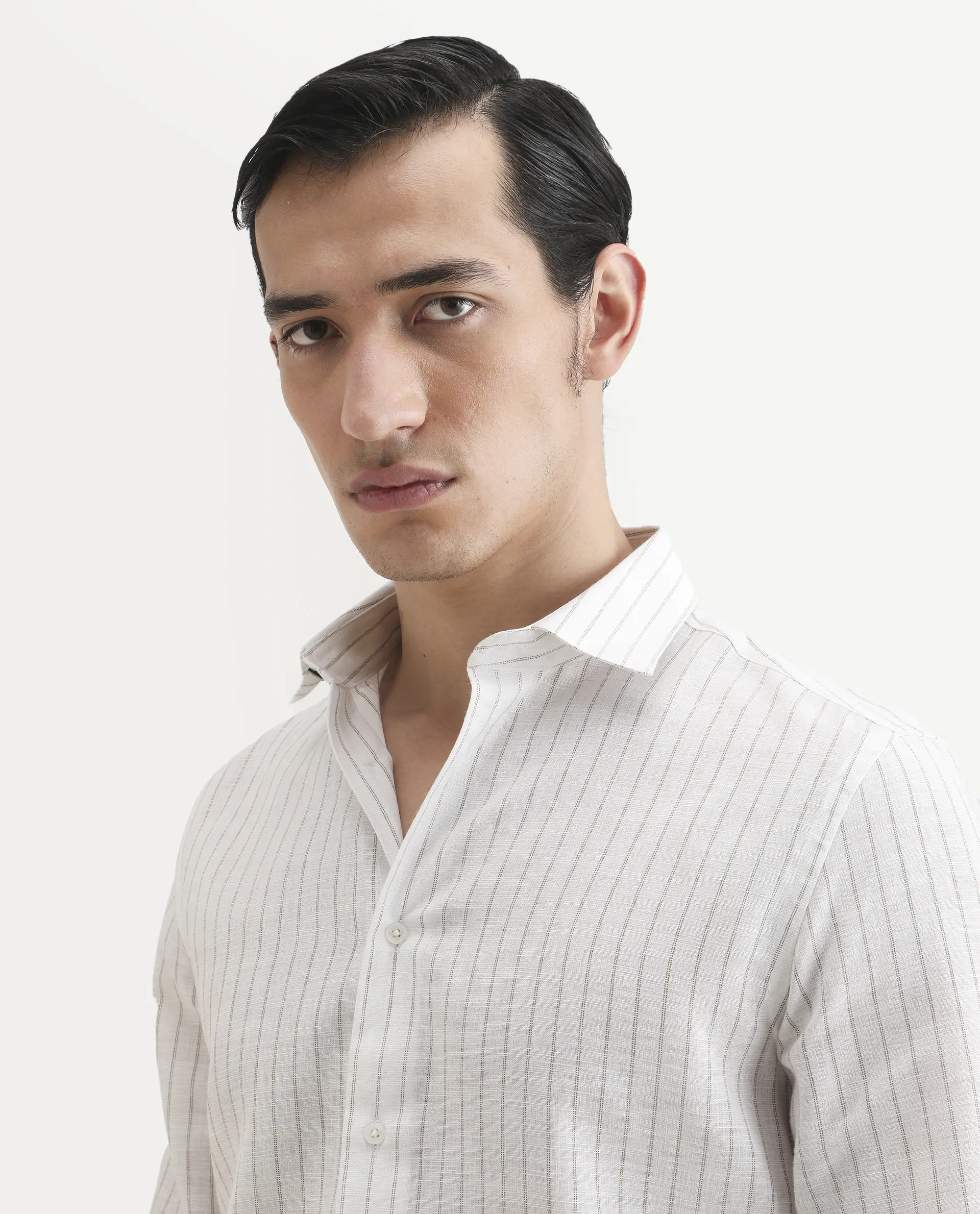 Rare Rabbit Men's Conwy Off White Polyester Blend Fabric Spread Collar Regular Fit Striped Shirt - Image 3