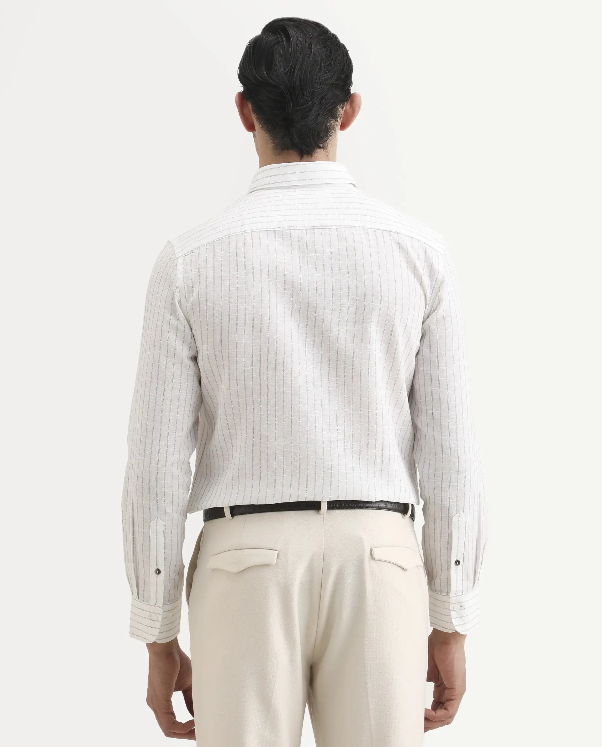 Rare Rabbit Men's Conwy Off White Polyester Blend Fabric Spread Collar Regular Fit Striped Shirt - Image 7