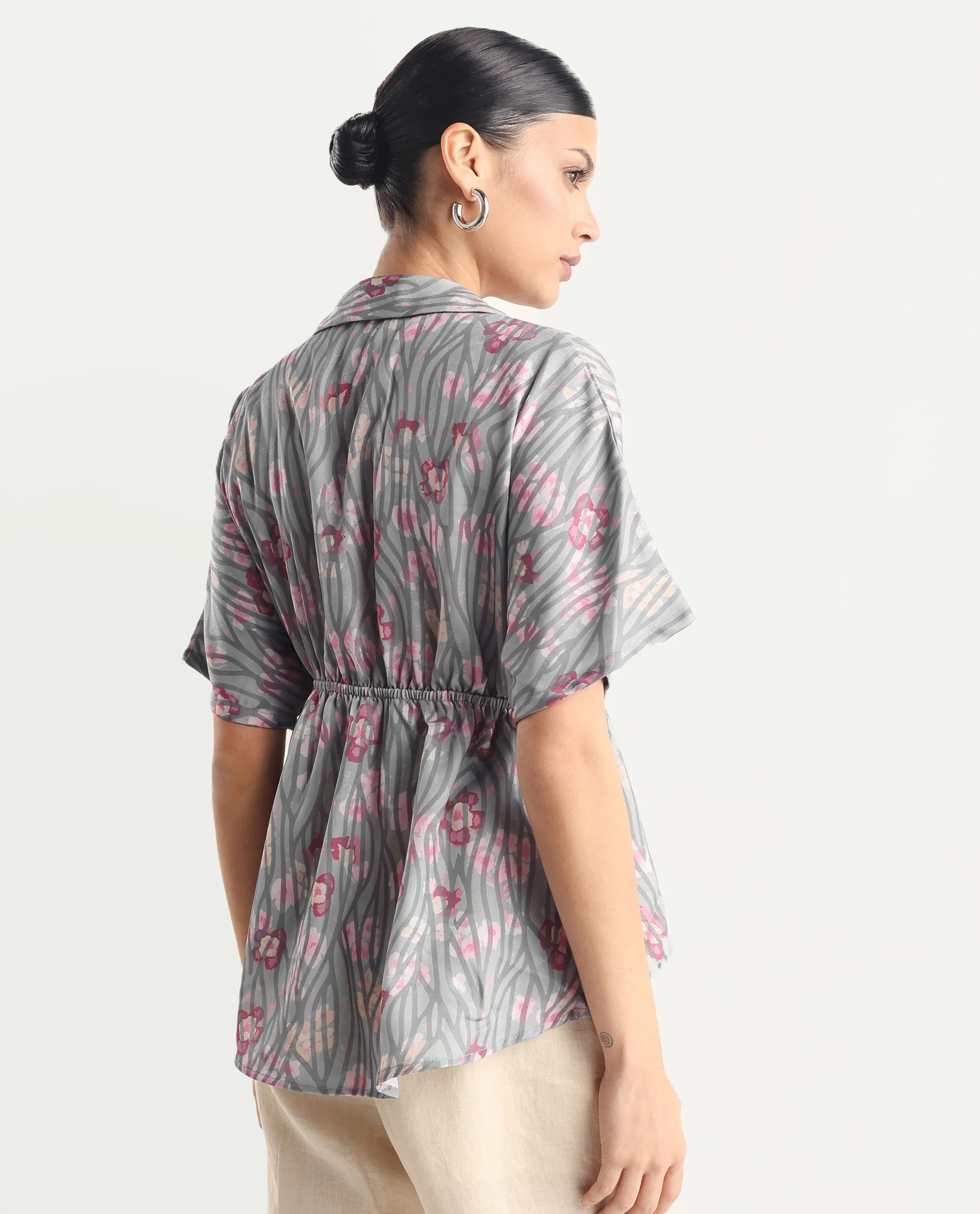 Rareism Women's Copa - Dusky Multi Satin Johnny Collar Floral Print Kimono Sleeve Regular Fit Top - Image 4