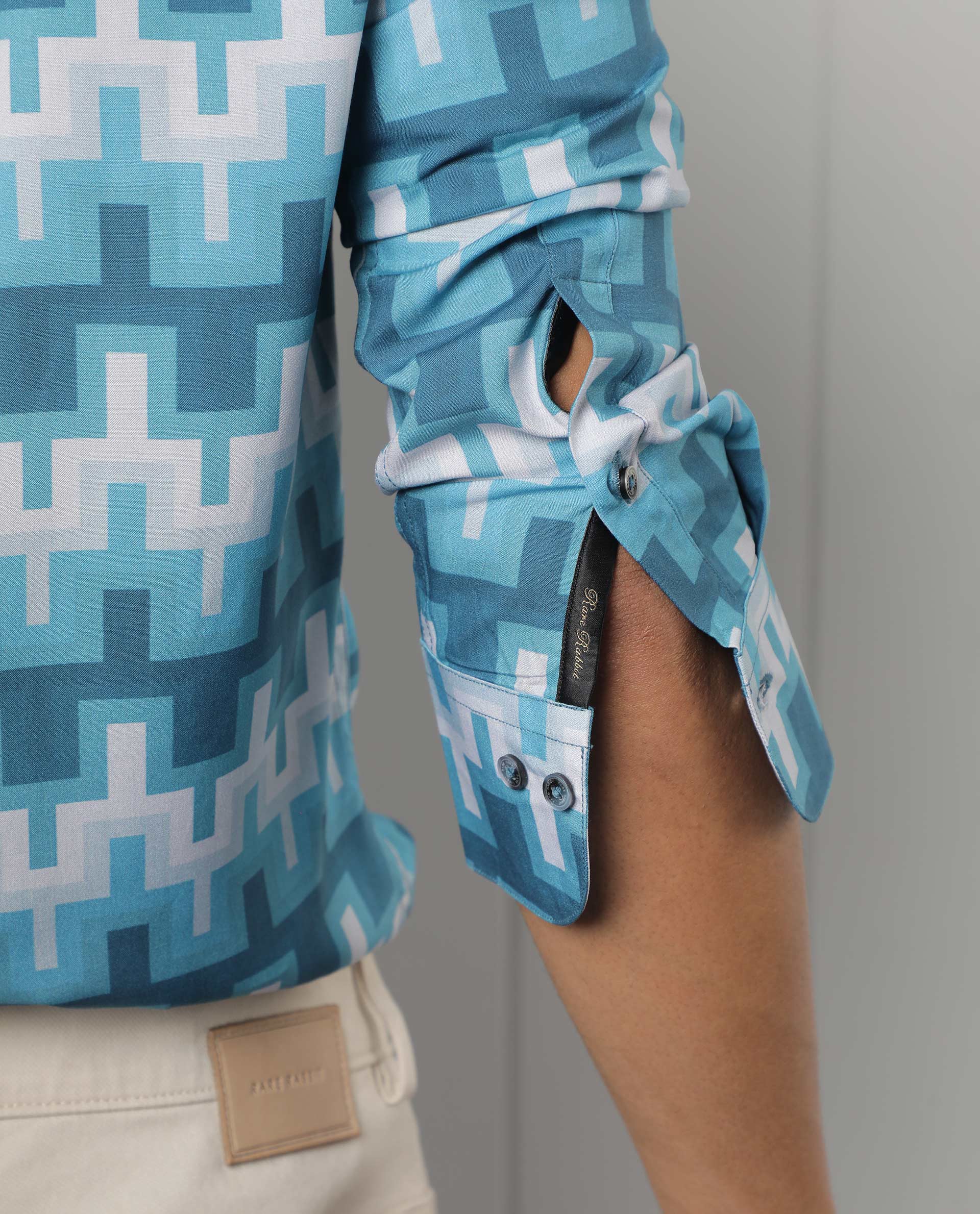 Rare Rabbit Men's Copat Blue Viscose Geometric Print Regular Fit Full Sleeve Collared Shirt - Image 5