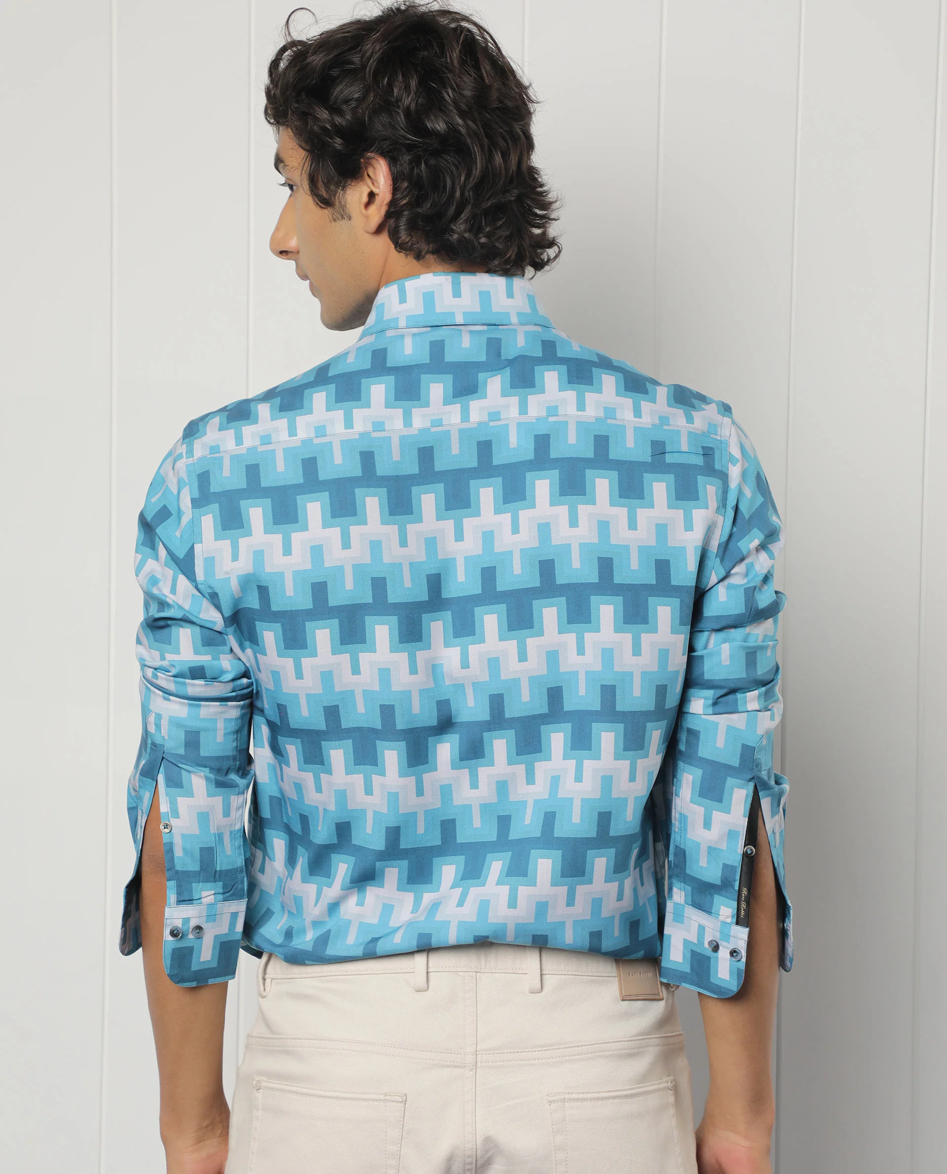 Rare Rabbit Men's Copat Blue Viscose Geometric Print Regular Fit Full Sleeve Collared Shirt - Image 7