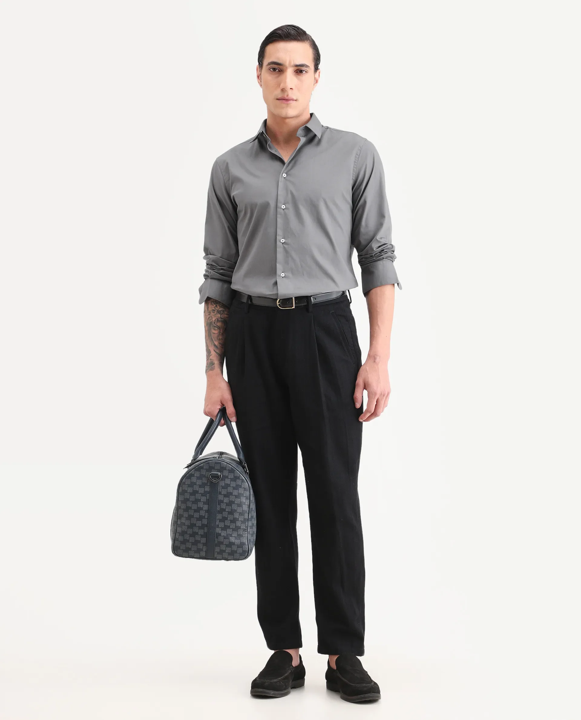 Rare Rabbit Men's Copz Dark Grey Cotton Fabric Full Sleeve Spread Collar Regular Fit Plain Shirt - Image 2