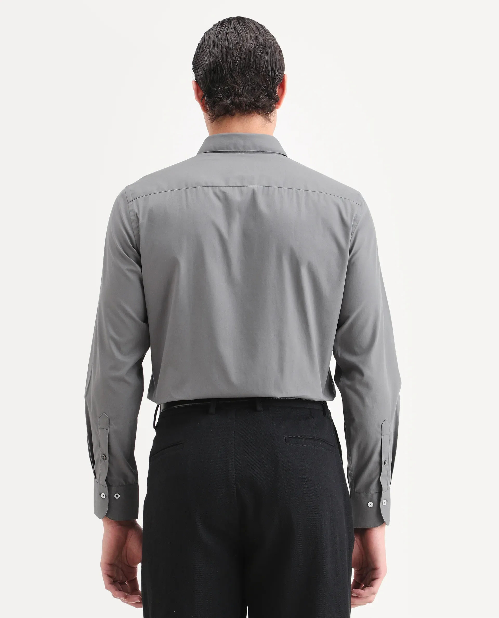 Rare Rabbit Men's Copz Dark Grey Cotton Fabric Full Sleeve Spread Collar Regular Fit Plain Shirt - Image 7