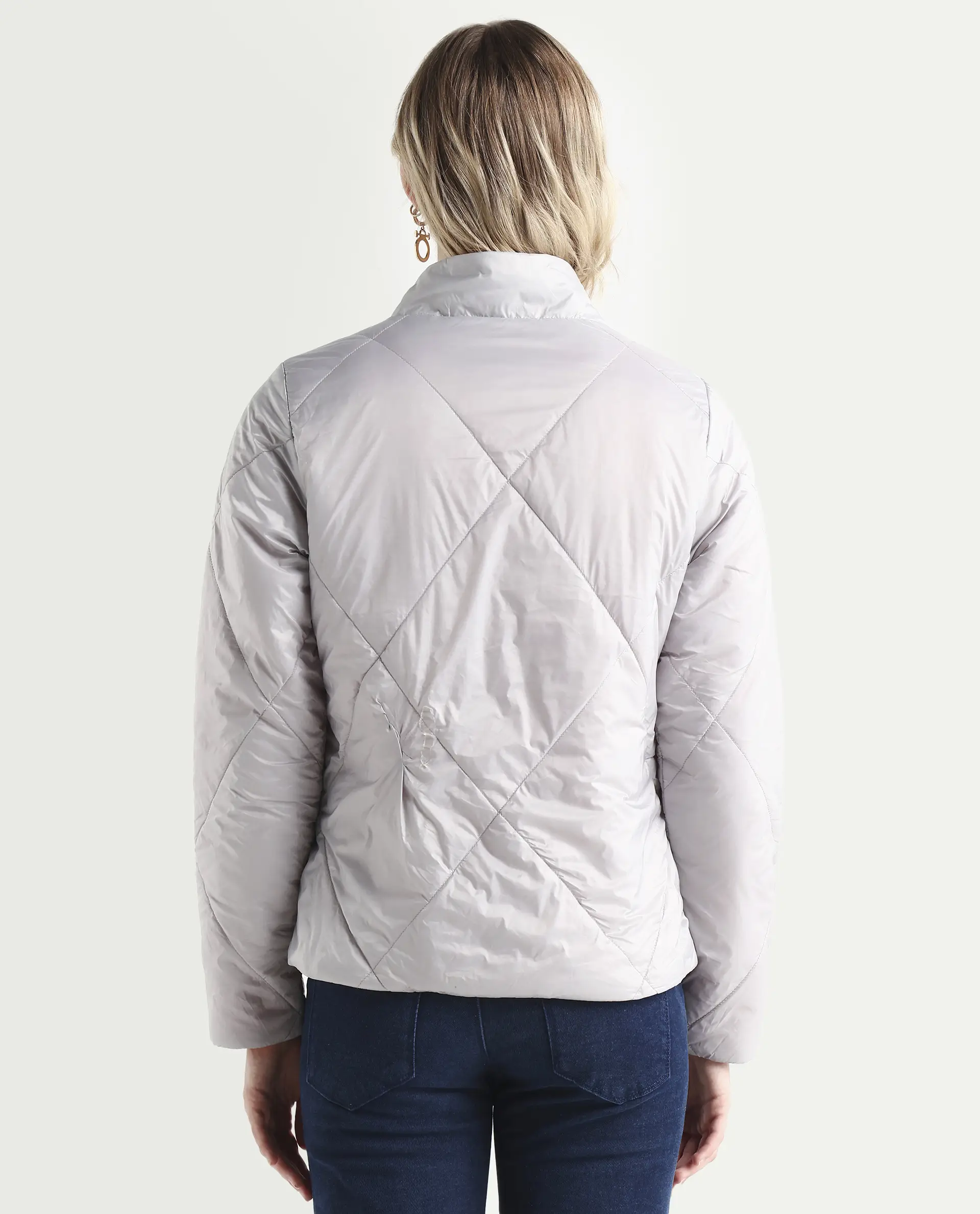 Rareism Women's Cora 1 Grey Nylon High Neck Plain Regular Fit Jacket - Image 10