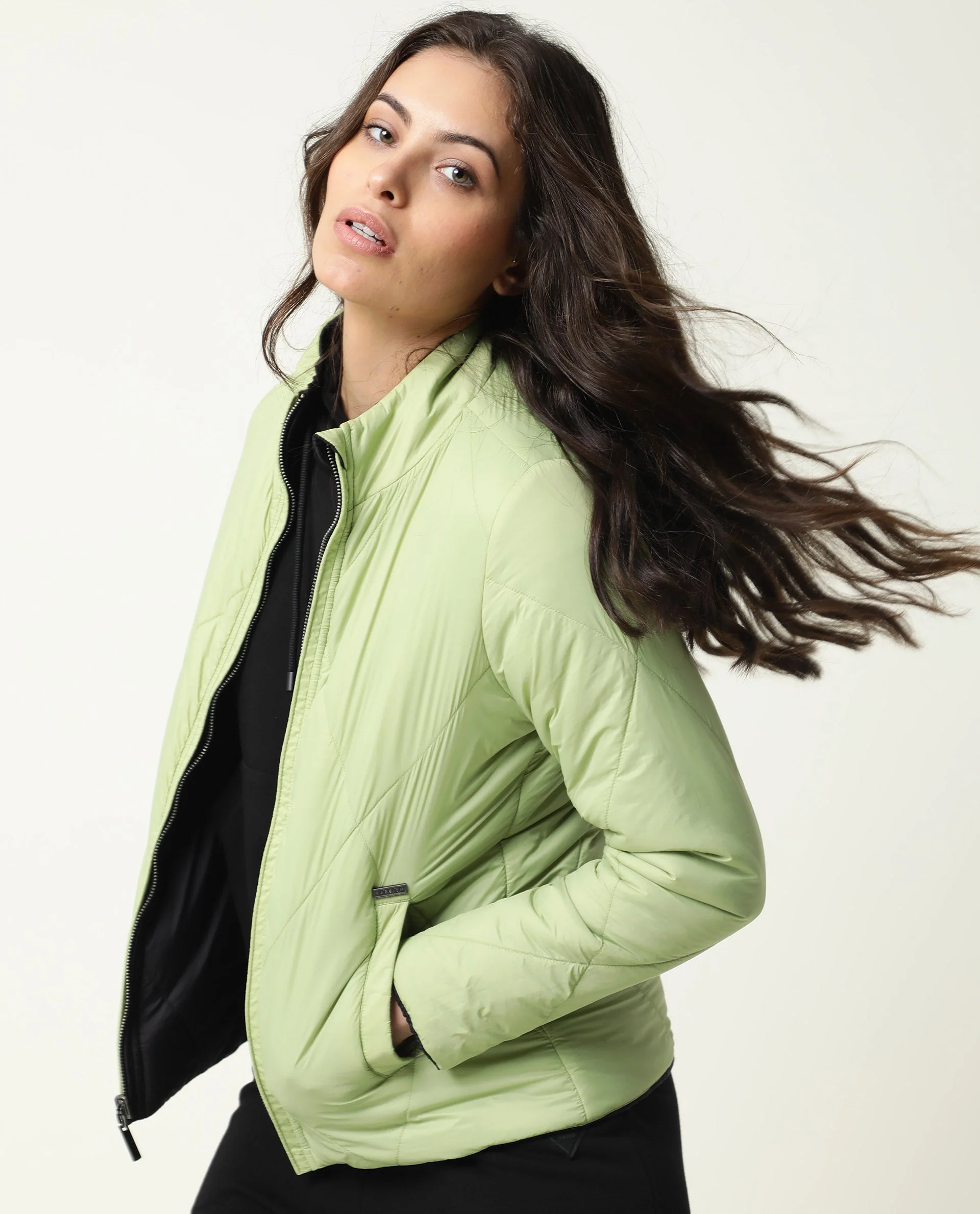 Rareism Women's Cora Black Polyester High Neck Plain Regular Fit Jacket - Image 6
