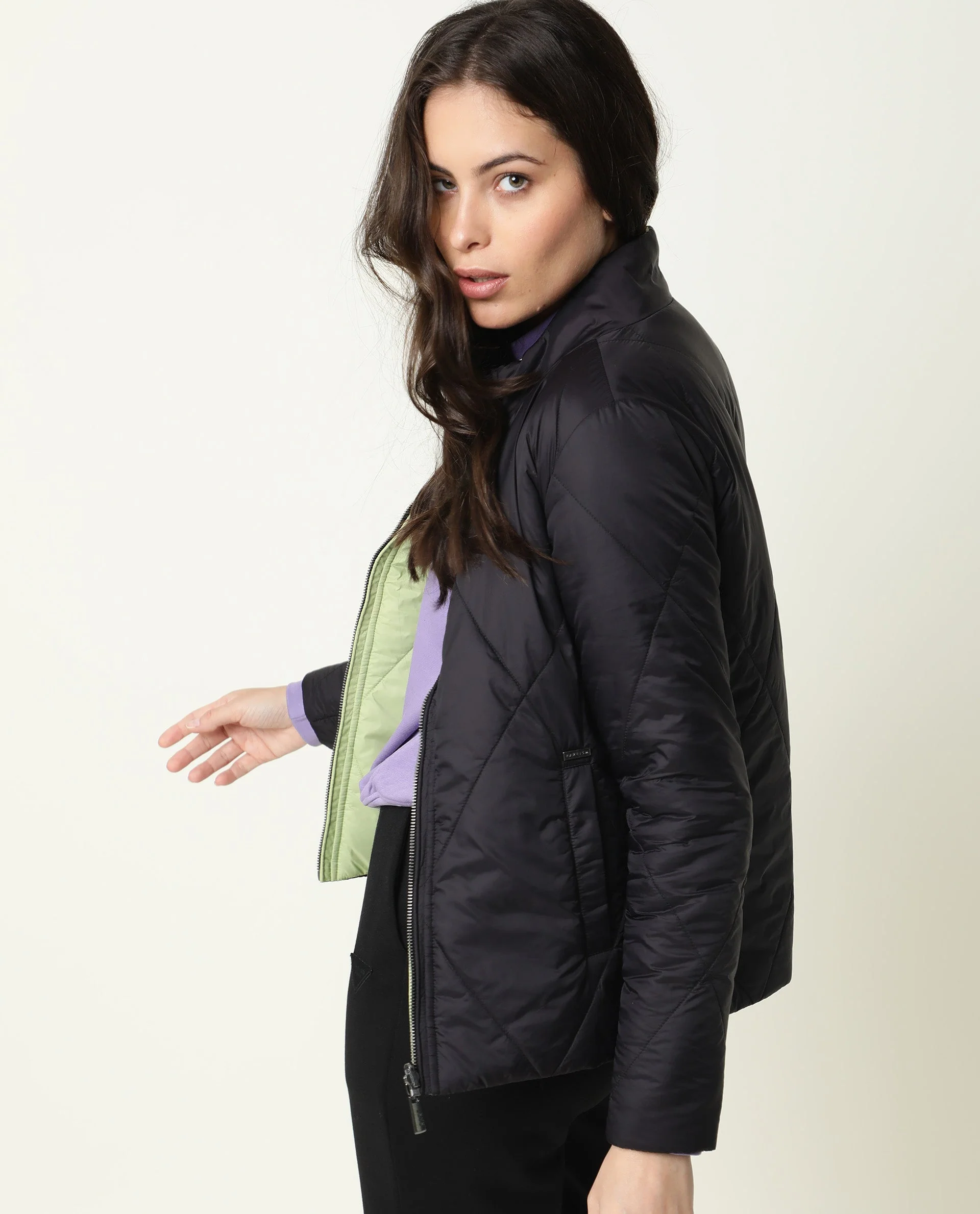 Rareism Women's Cora Black Polyester High Neck Plain Regular Fit Jacket - Image 7