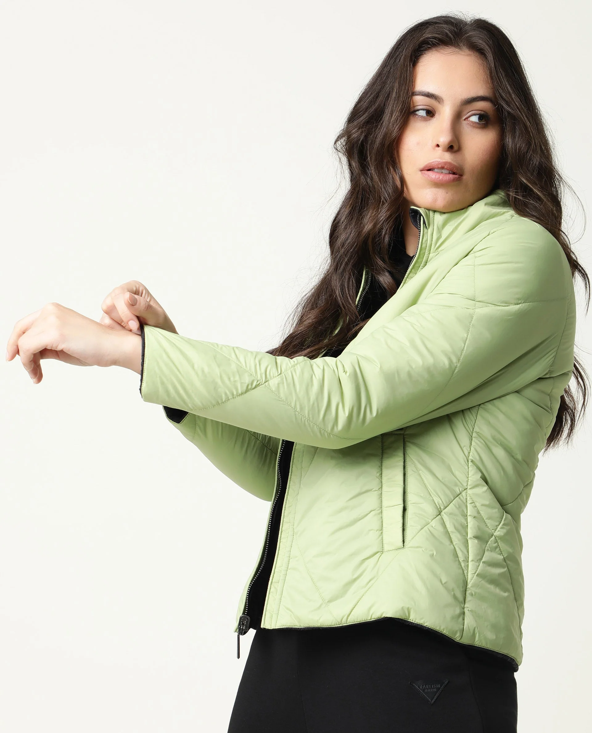 Rareism Women's Cora Black Polyester High Neck Plain Regular Fit Jacket - Image 8