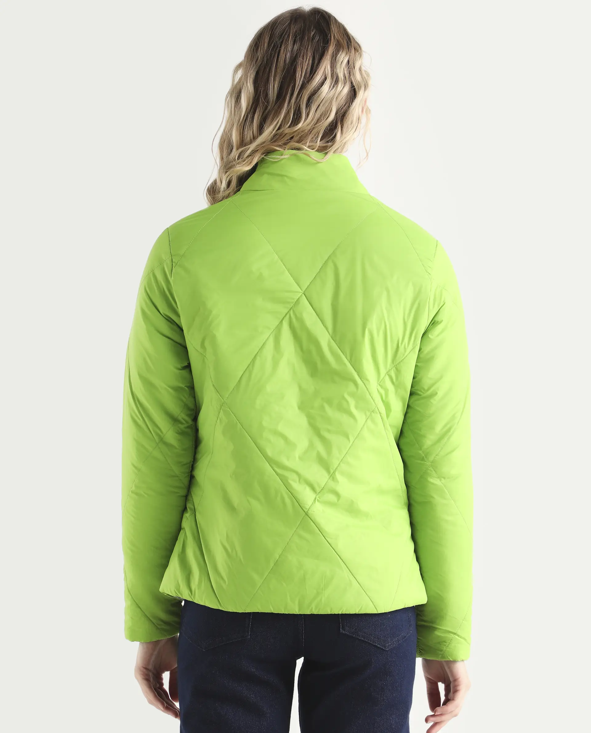 Rareism Women's Cora Green Polyester High Neck Plain Regular Fit Jacket - Image 10