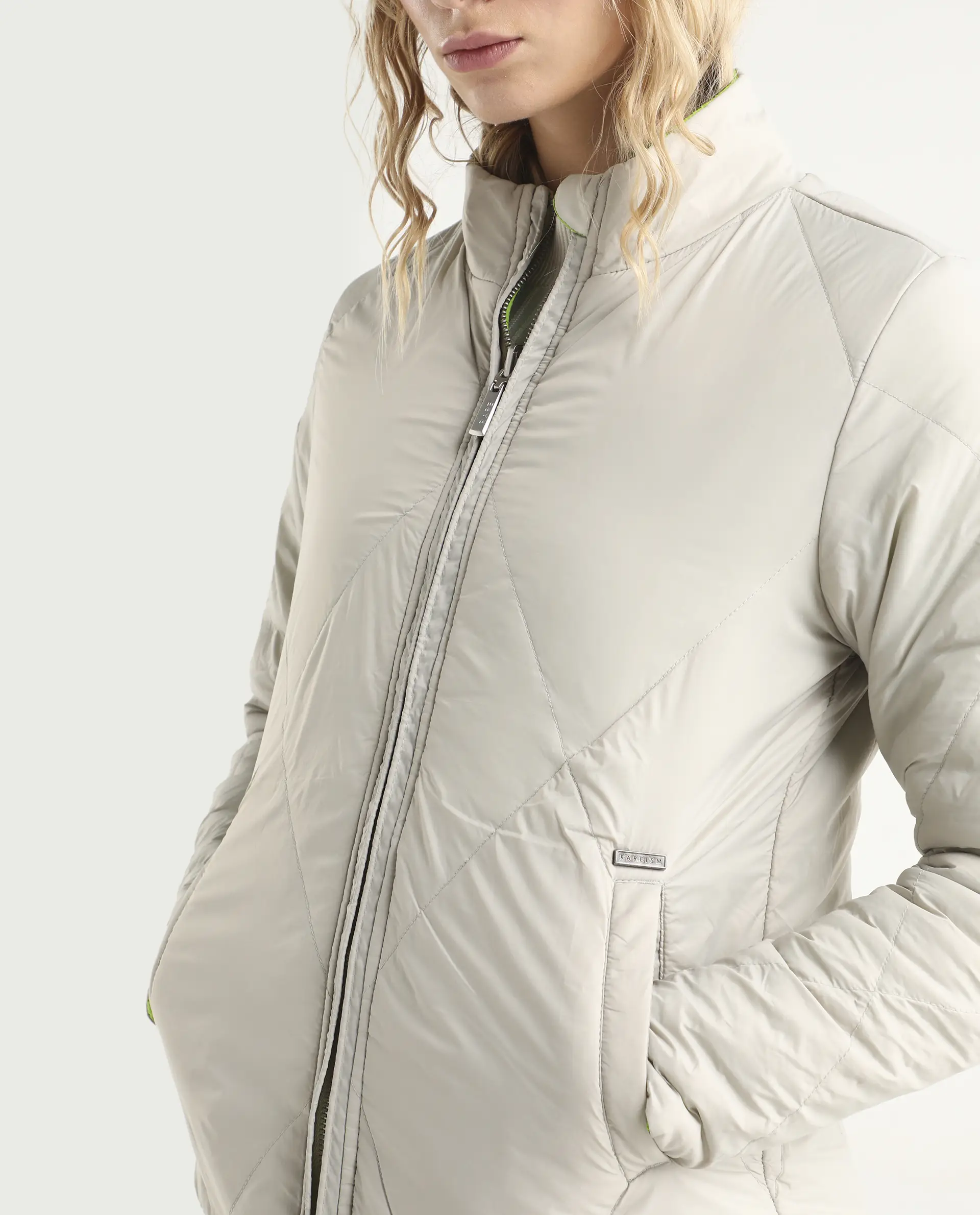 Rareism Women's Cora Green Polyester High Neck Plain Regular Fit Jacket - Image 6