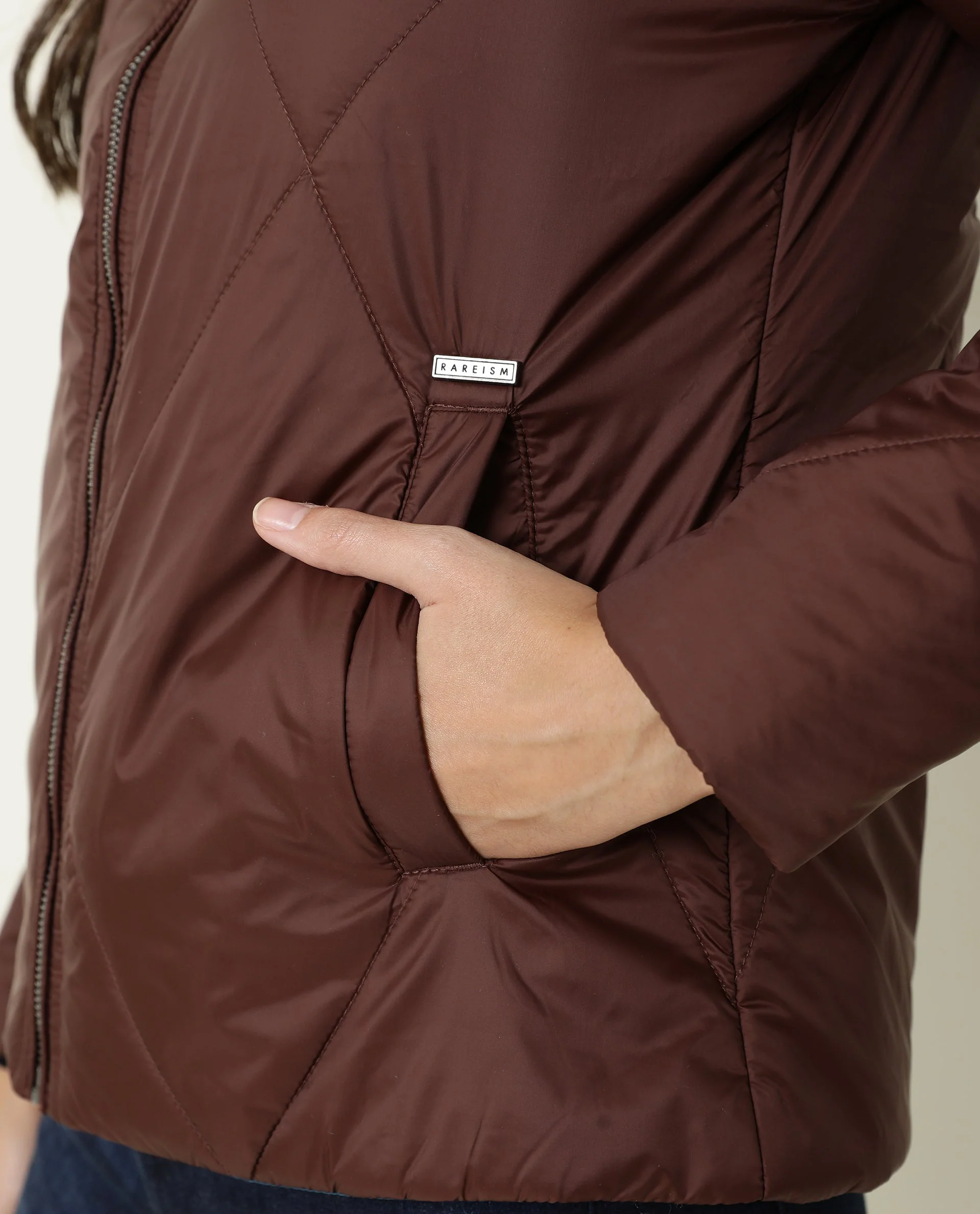 Rareism Women's Cora Maroon Polyester High Neck Plain Regular Fit Jacket - Image 2